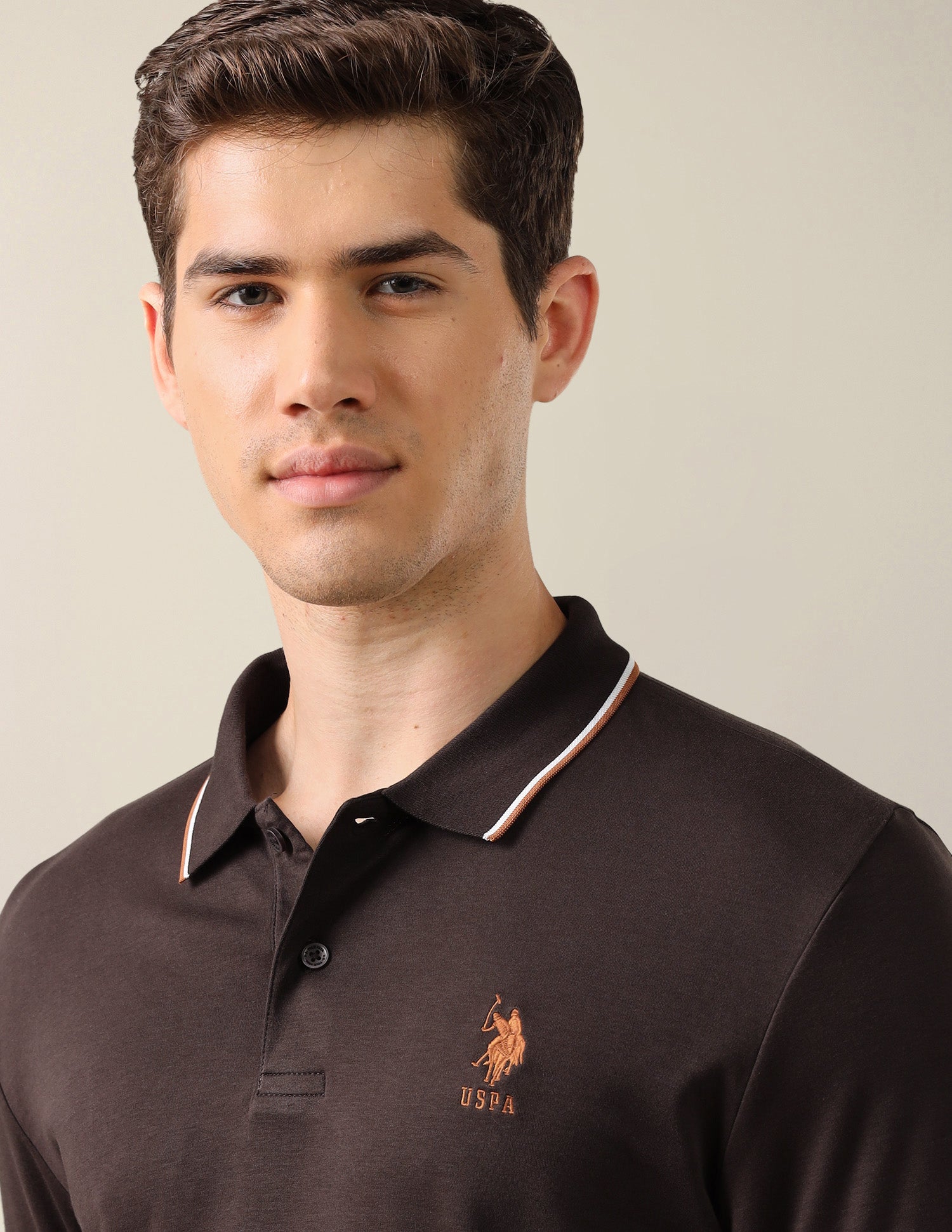 Solid Slim Fit Polo Shirt Dark Brown - U.S. Polo Assn. India | Large