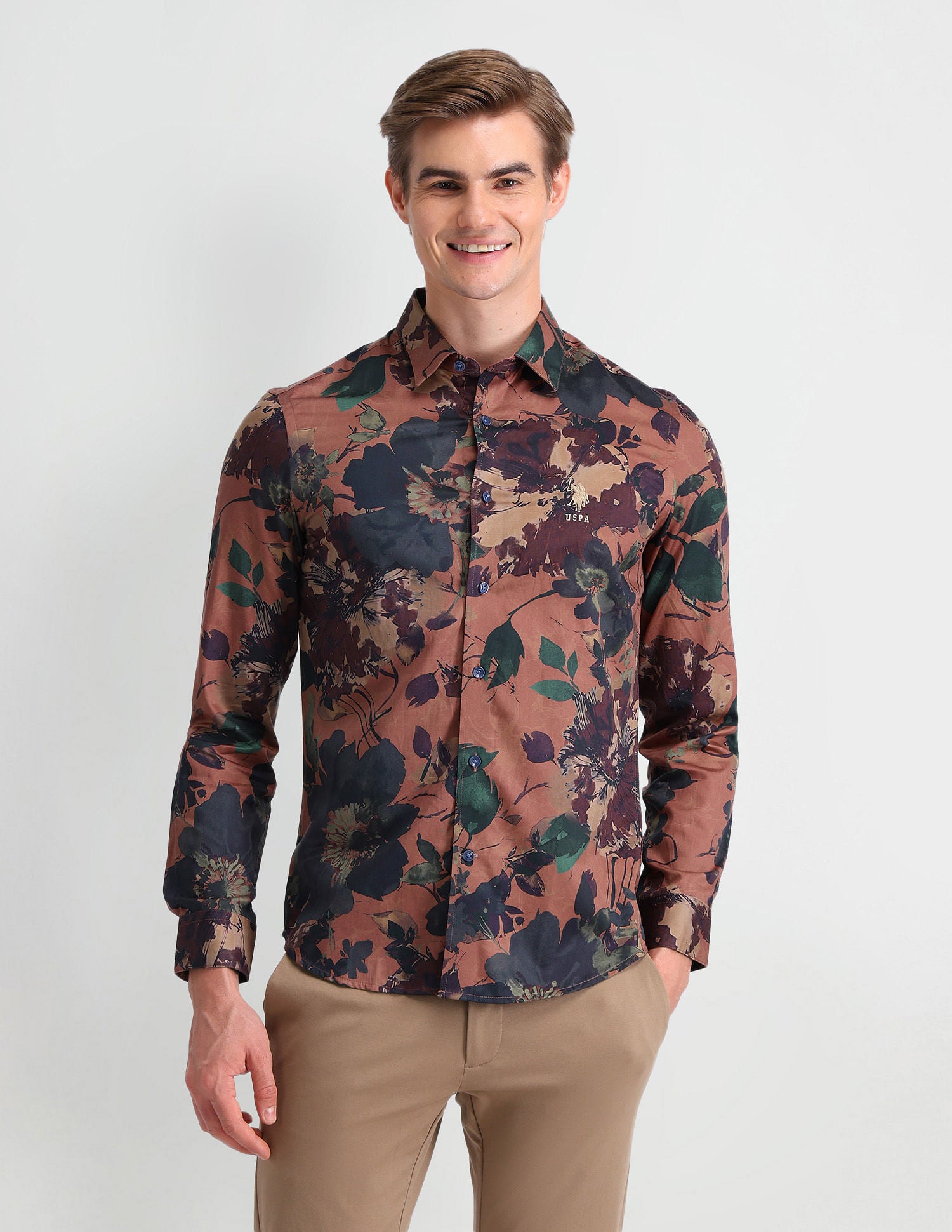 Satin Digital Print Shirt Rust - U.S. Polo Assn. India | Large