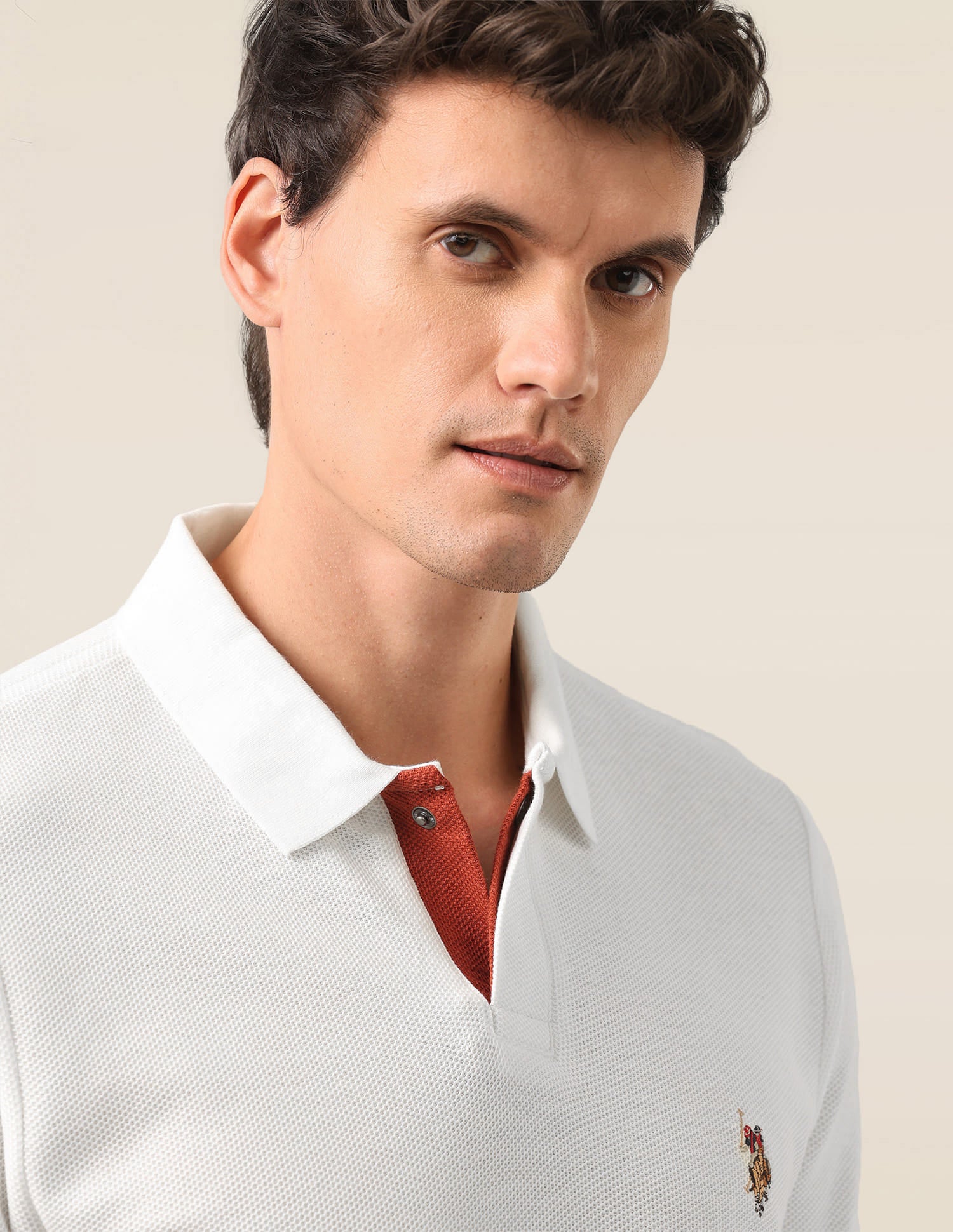 Colourblocked Slim Fit Polo Shirt Ivory - U.S. Polo Assn. India | Large