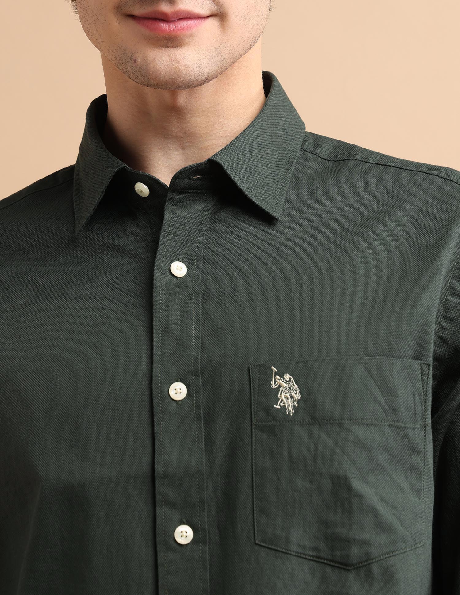Cotton Dobby Shirt Dark Green - U.S. POLO ASSN. | Large