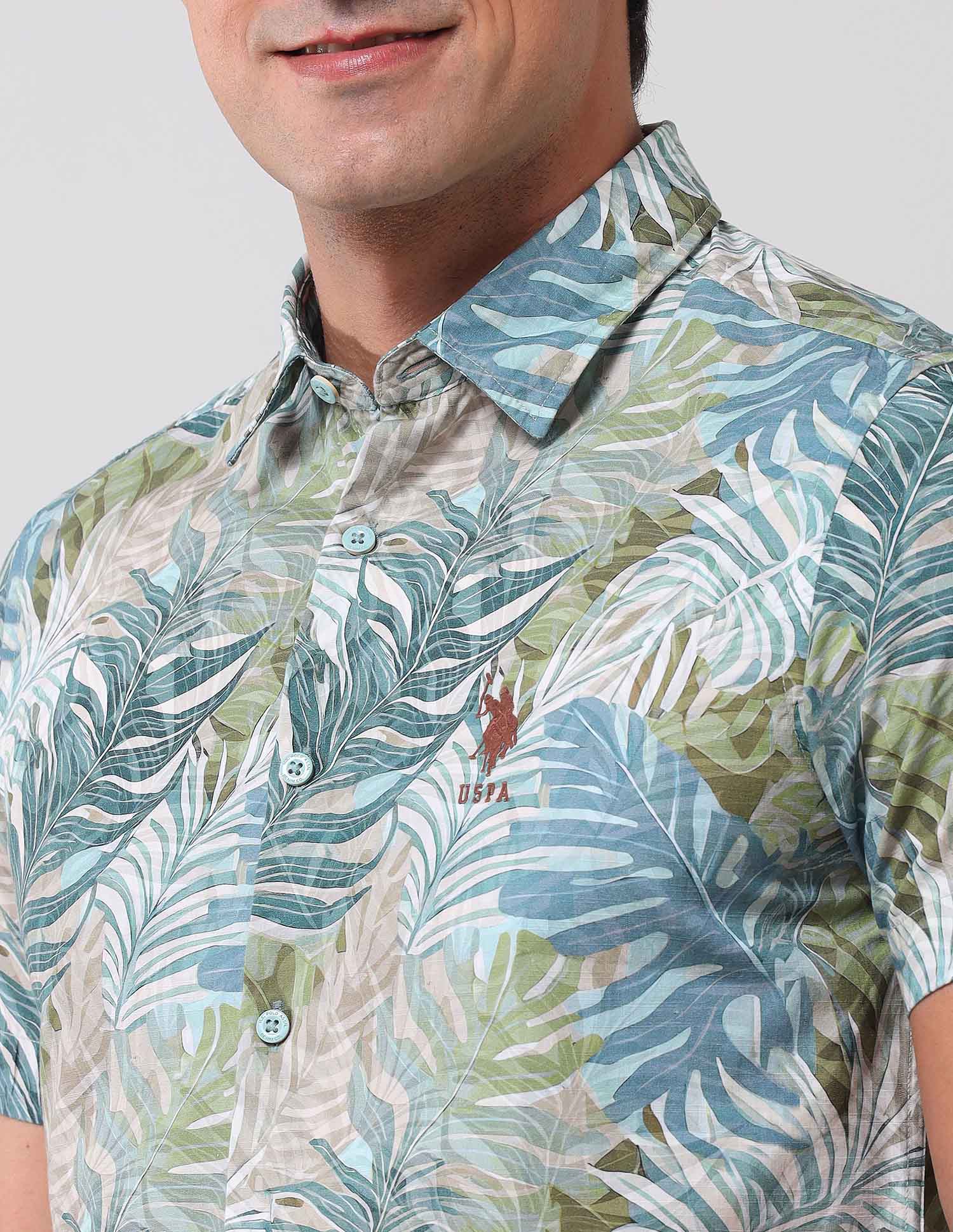 Regular Fit All-Over Shirt Green - U.S. Polo Assn. India | Large