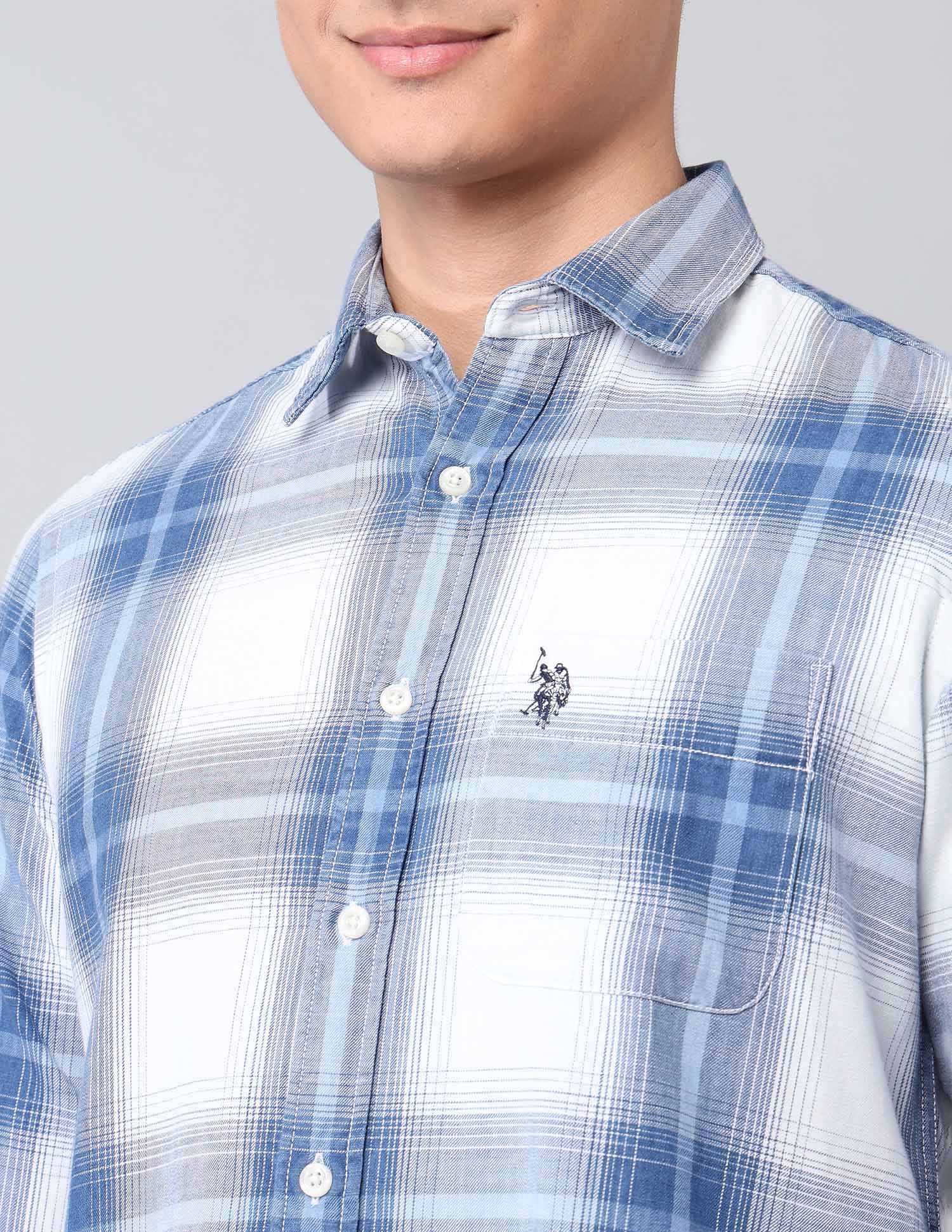 Plaid Checked Twill Shirt Indigo - U.S. Polo Assn. India | Large