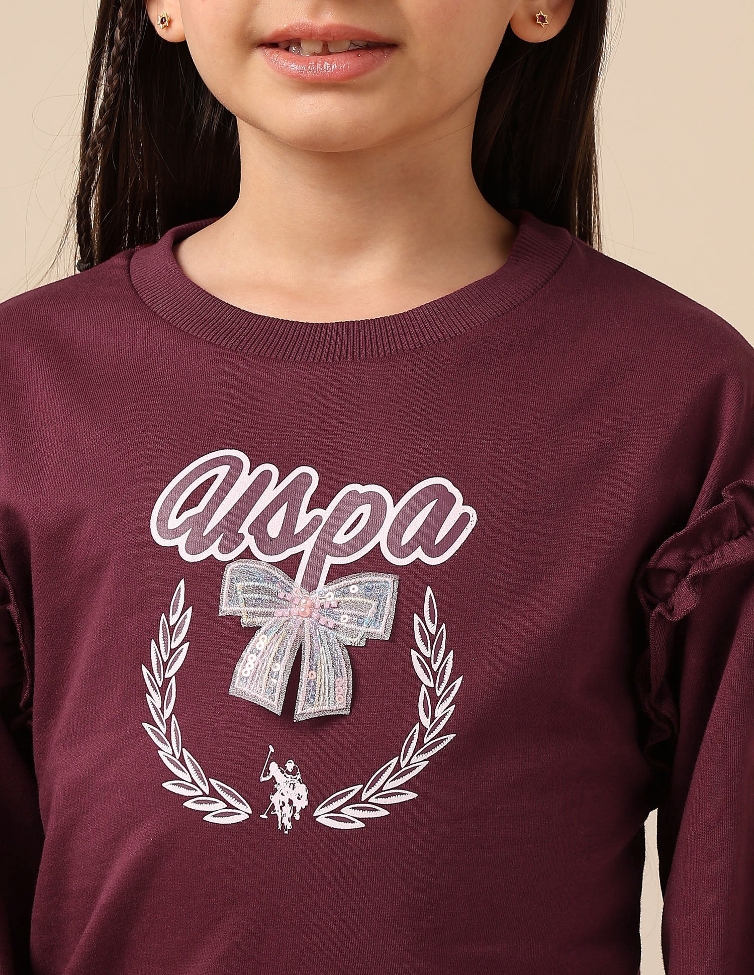Girls Brand Printed Regular Fit Sweatshirt Burgundy - U.S. POLO ASSN. | Large