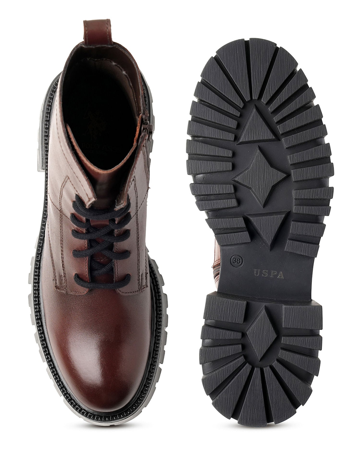 Women Fiorella Leather Combat Boots Burgundy - U.S. POLO ASSN. | Large