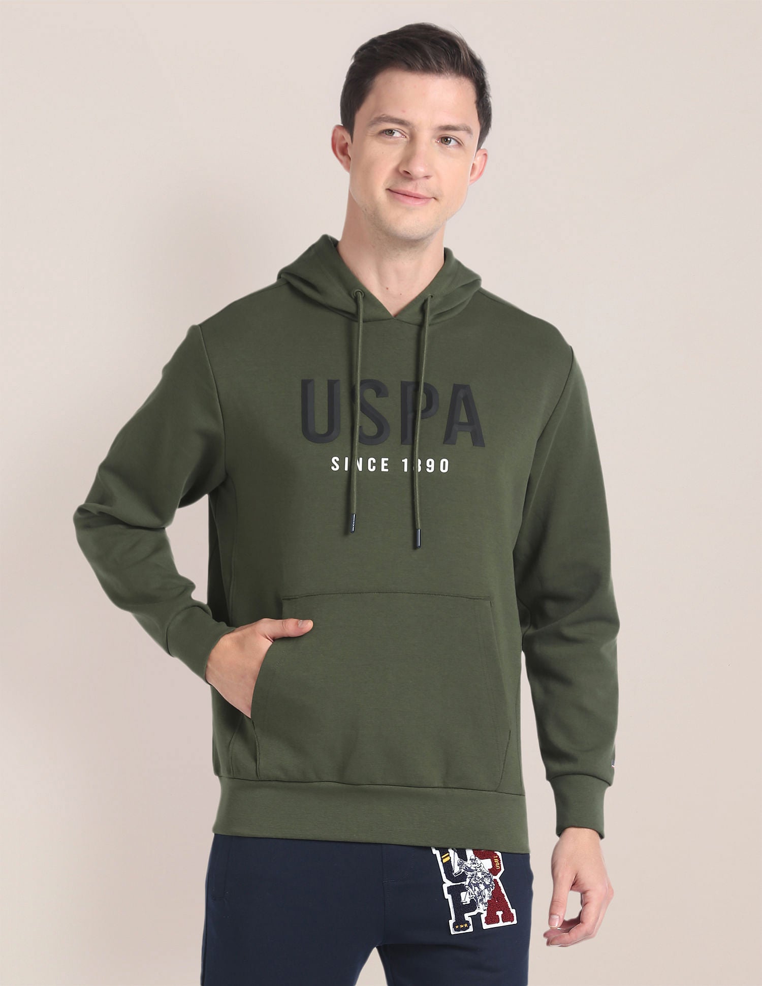 Appliqued Logo Hooded Sweatshirt Olive - U.S. POLO ASSN. | Large