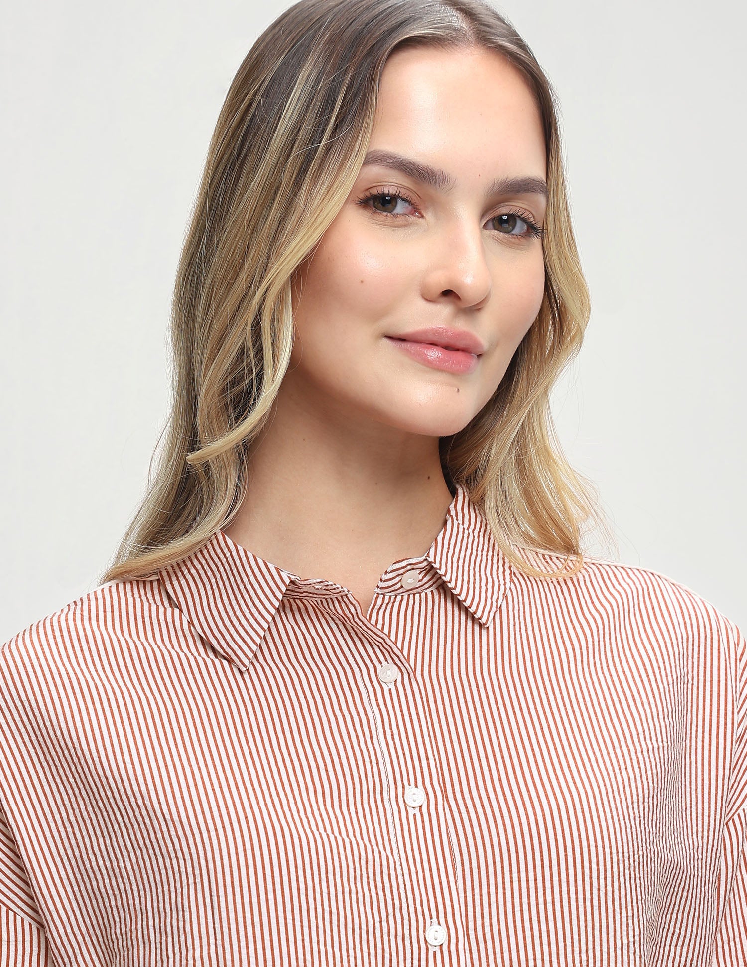 Vertical Striped Oversized Fit Shirt Light Brown - U.S. Polo Assn. India | Large