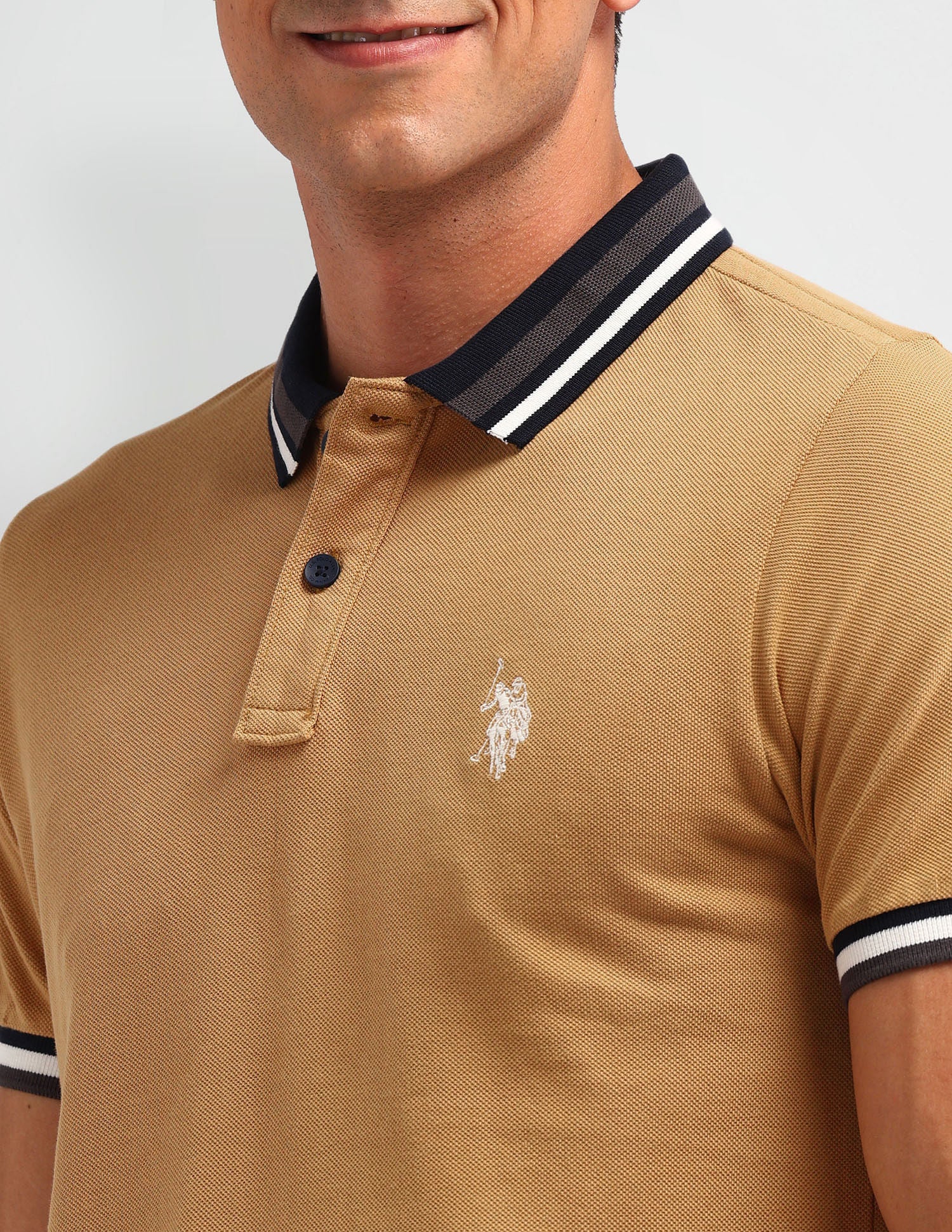 Outdoor Muscle Fit Solid Polo Shirt Tan - U.S. POLO ASSN. | Large