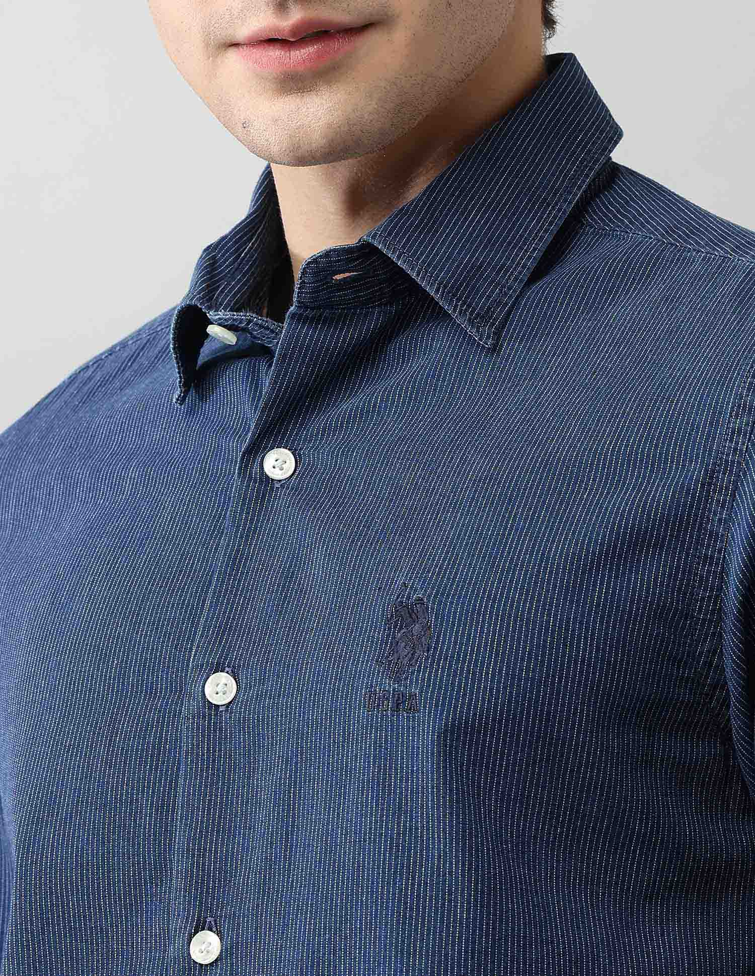 PinStriped Regular Fit Poplin Shirt Dark Indigo - U.S. Polo Assn. India | Large