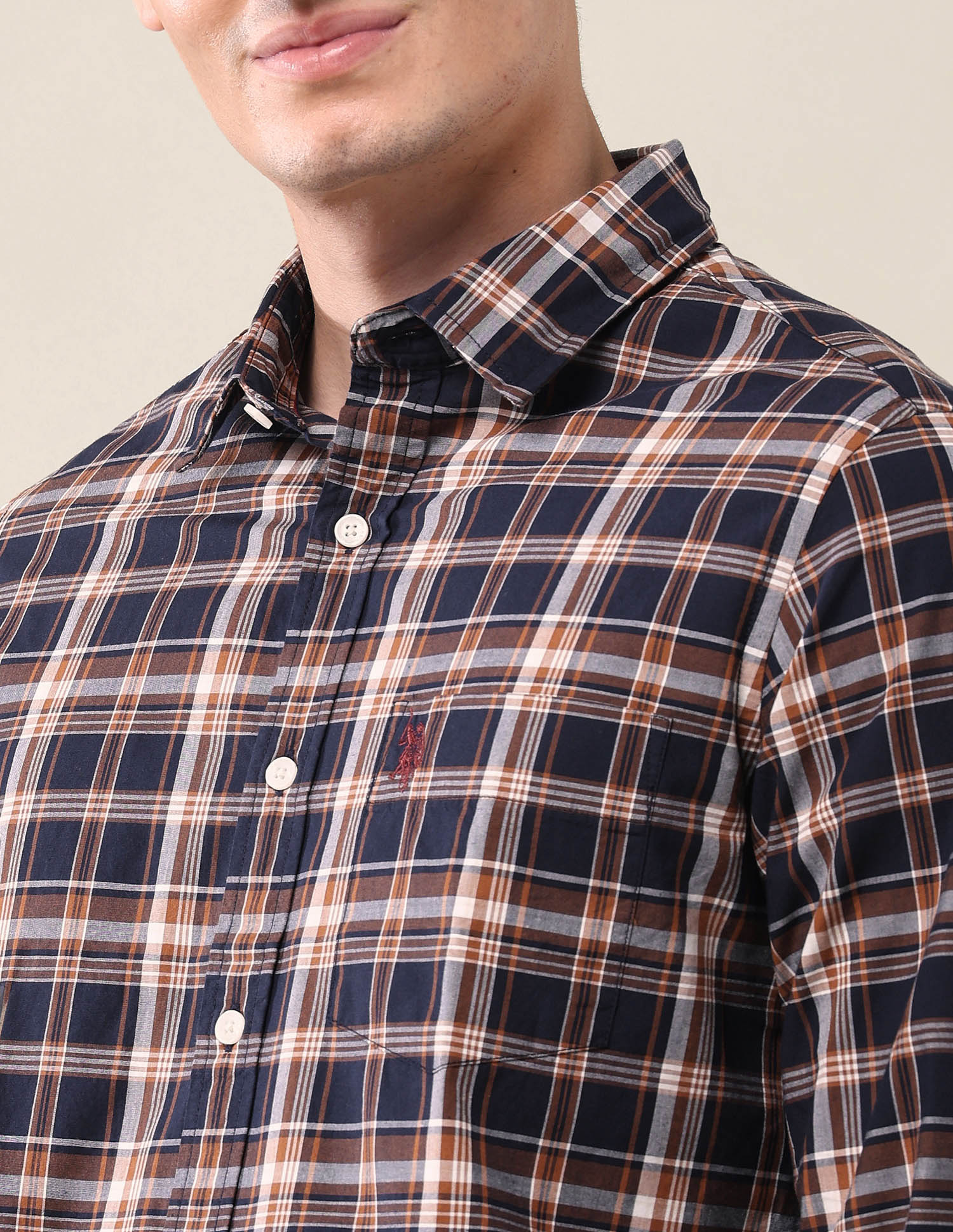 Grid Tattersall Checked Tailored Fit Shirt Navy - U.S. POLO ASSN. | Large