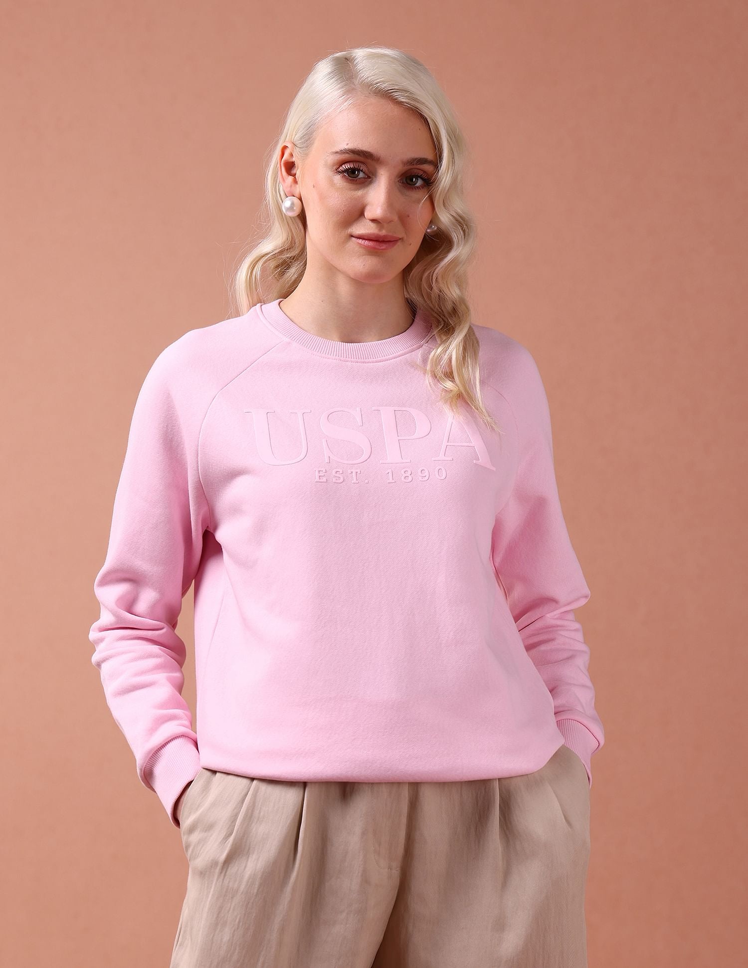 HD Print Raglan Sleeve Sweatshirt Light Pink - U.S. POLO ASSN. | Large