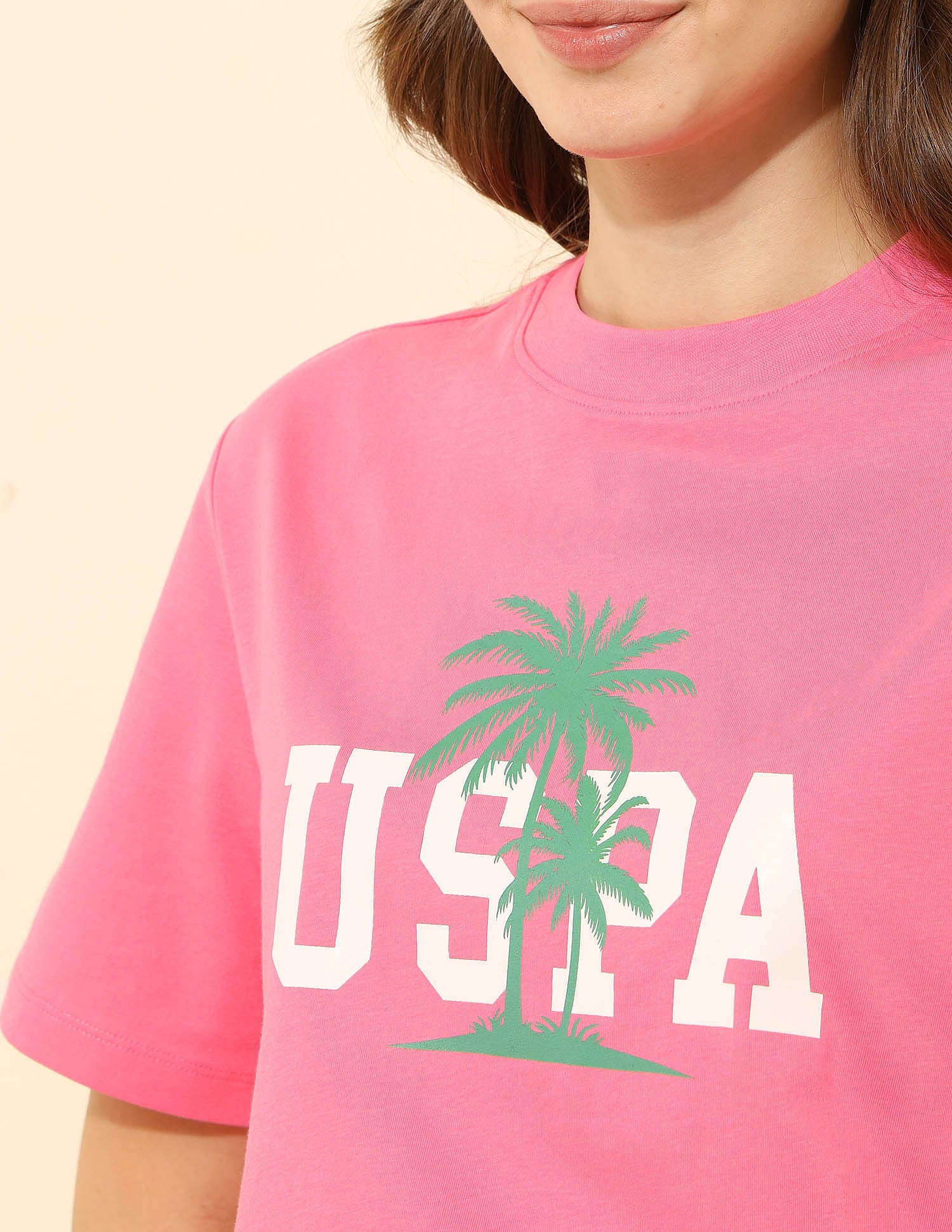 Boxy Fit Brand Printed T-Shirt Pink - U.S. POLO ASSN. | Large