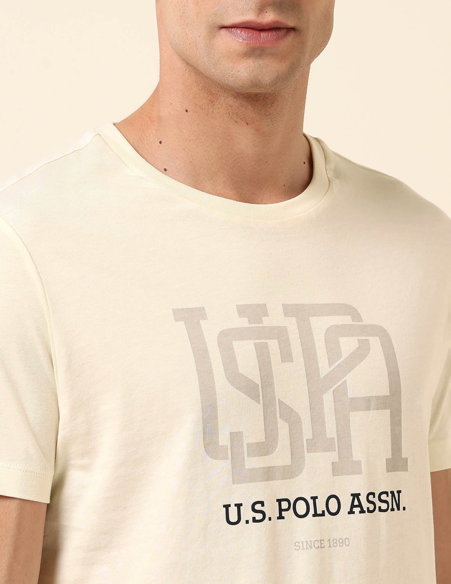 Pure Cotton Slim Fit T- Shirt Off-White - U.S. Polo Assn. India | Large