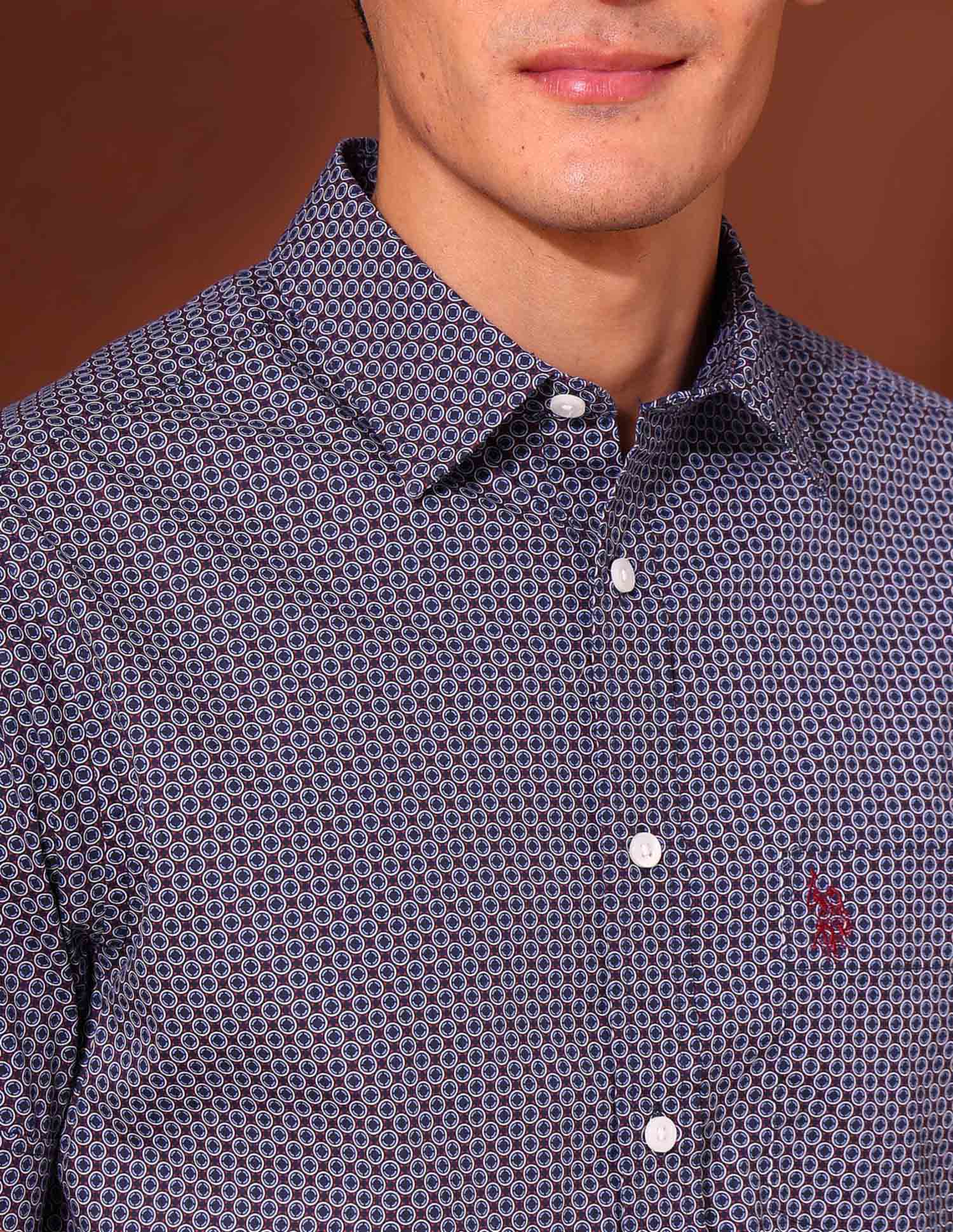 Geometric Printed Tailored Fit Shirt Navy - U.S. Polo Assn. India | Large