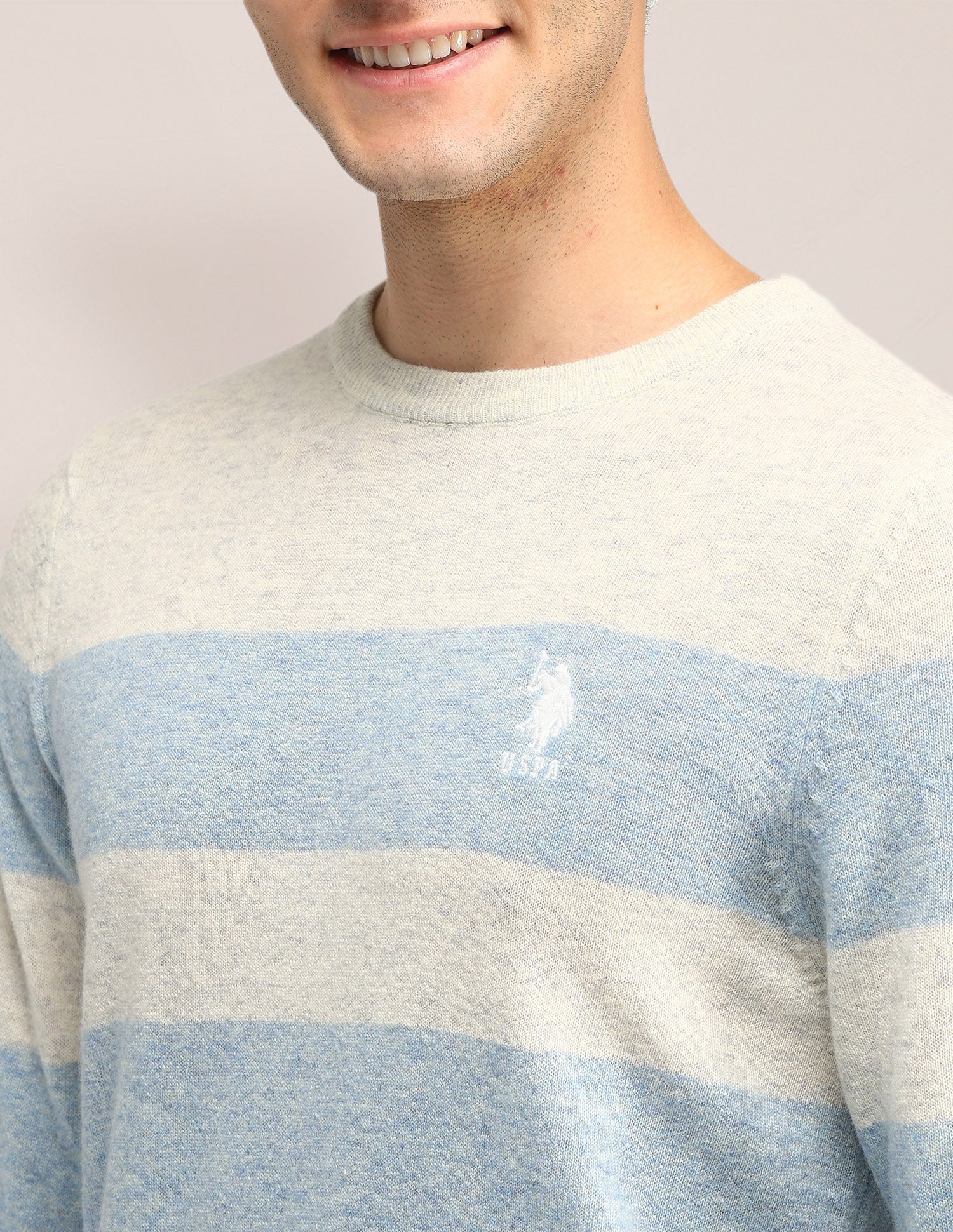 Colour Blocked Regular Fit Sweater Off White - U.S. Polo Assn. India | Large