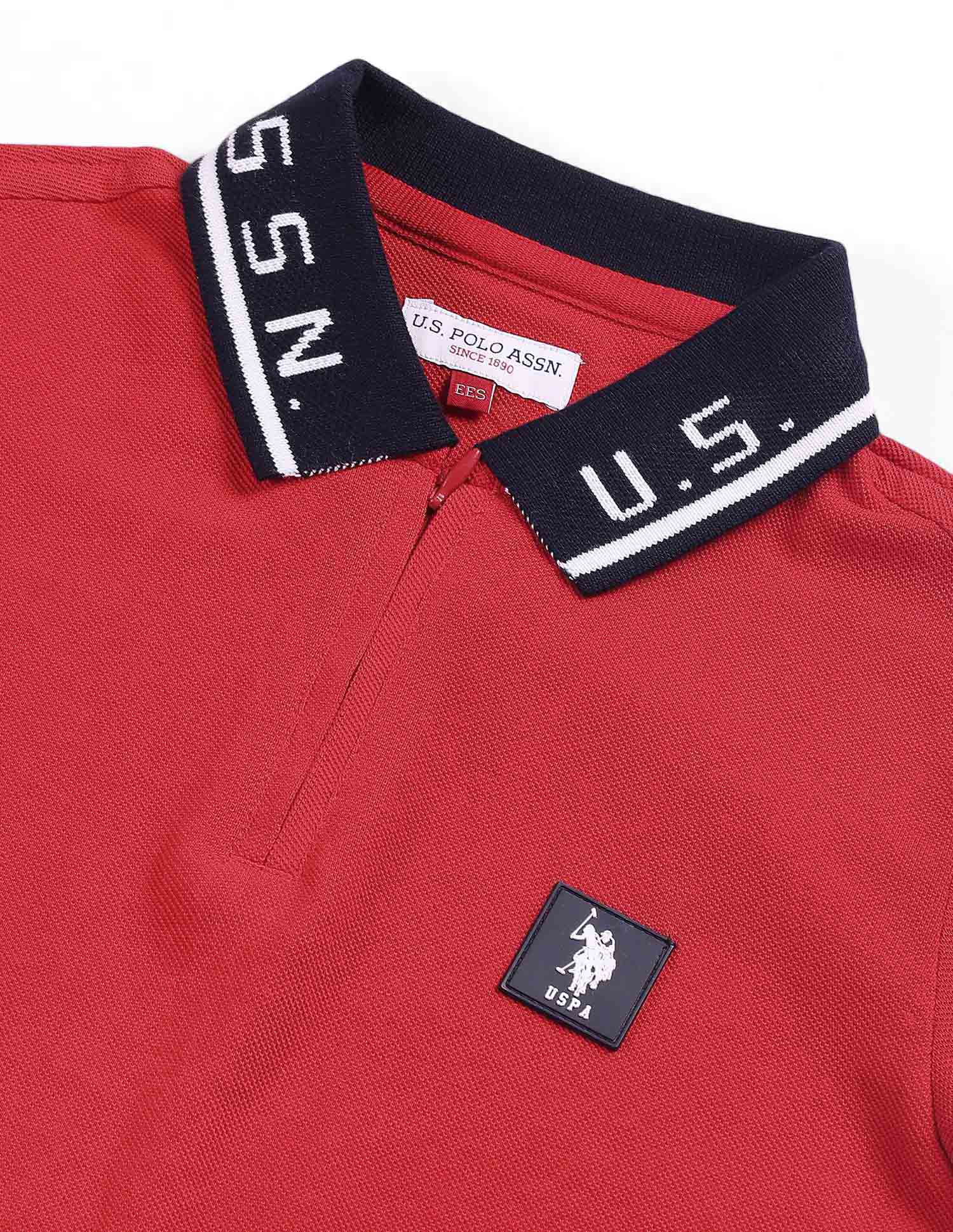 Boys Cotton Zipper Polo Shirt Red - U.S. Polo Assn. India | Large