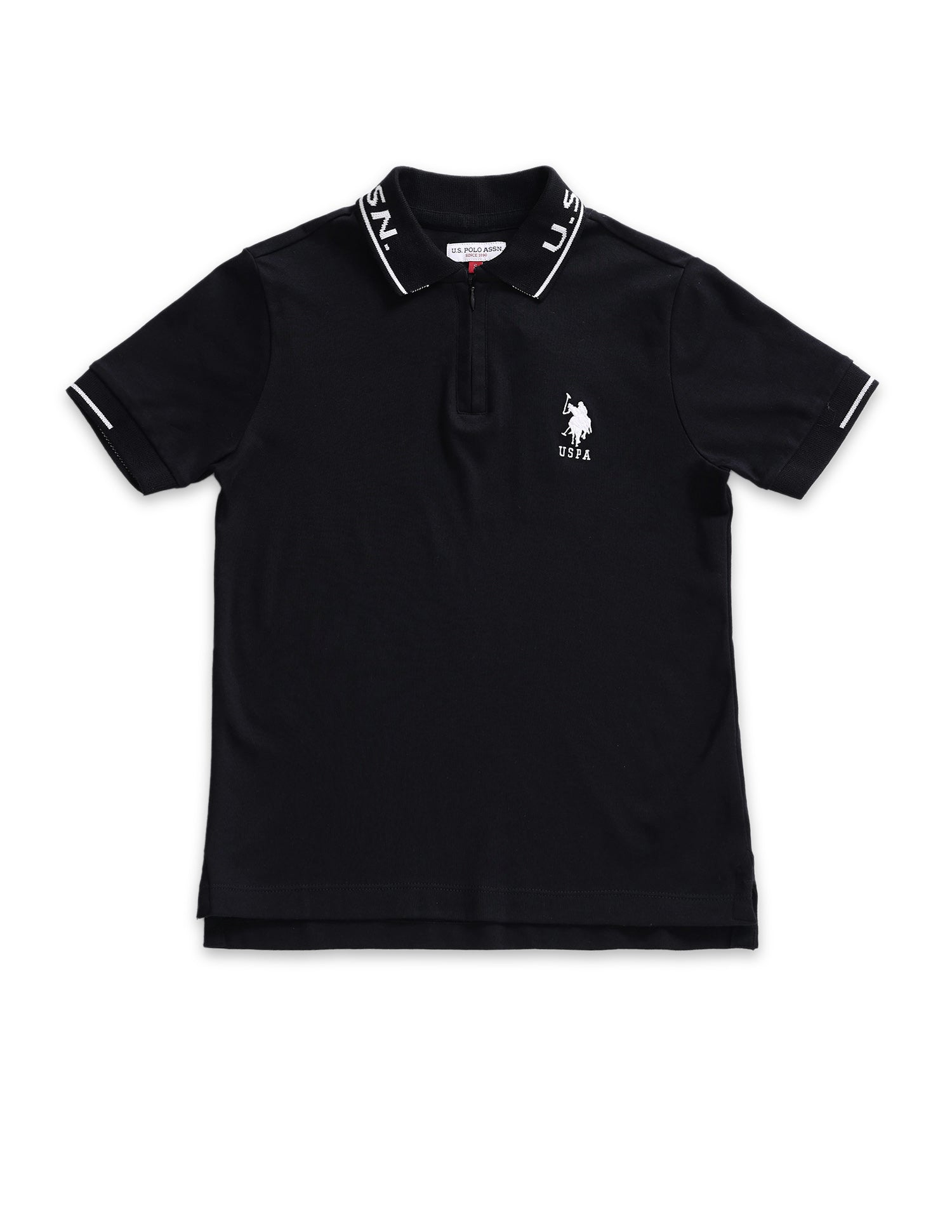 Cotton Striped Collar Polo Shirt Black - U.S. POLO ASSN. | Large