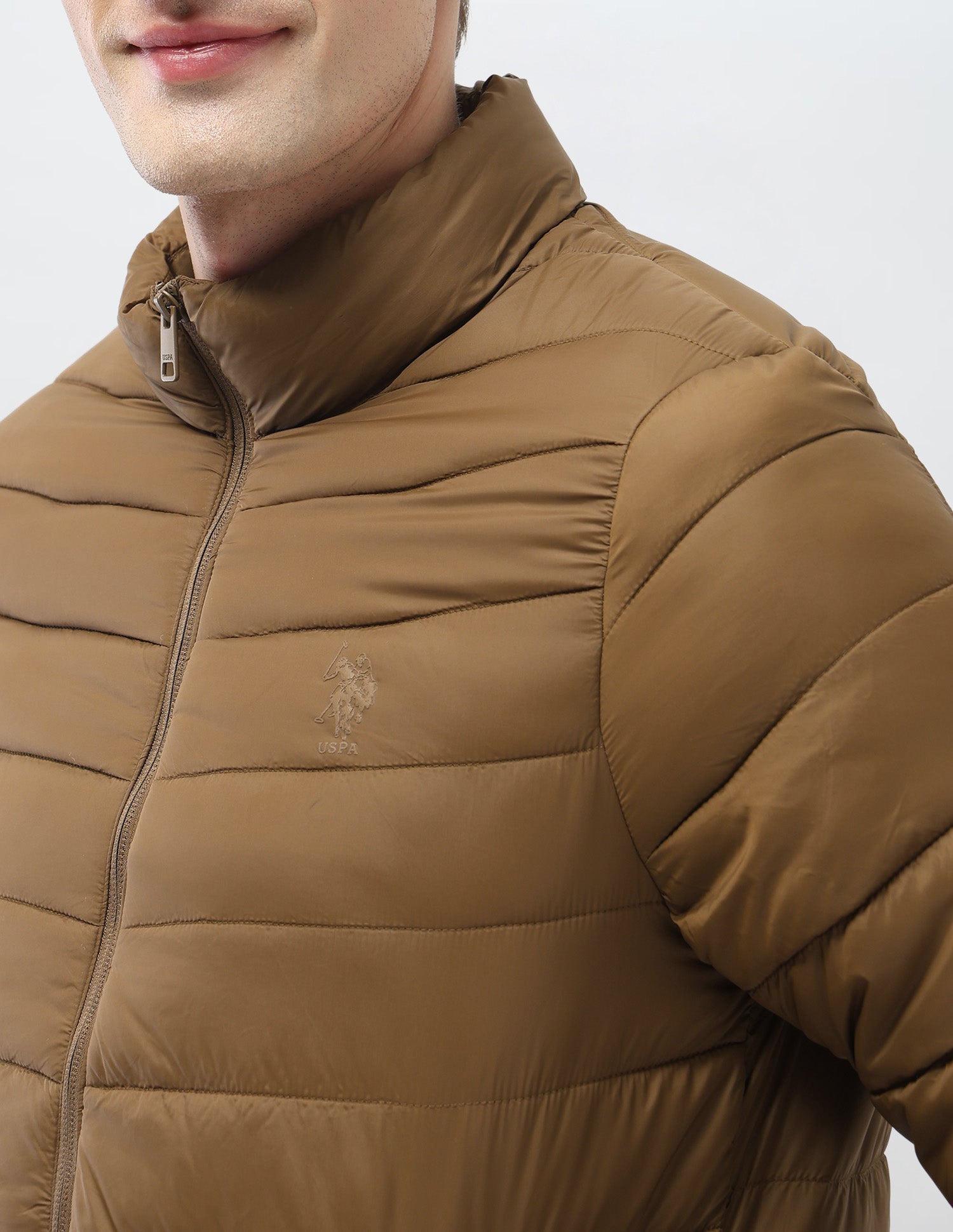 Solid Regular Fit Puffer Jacket Brown - U.S. Polo Assn. India | Large