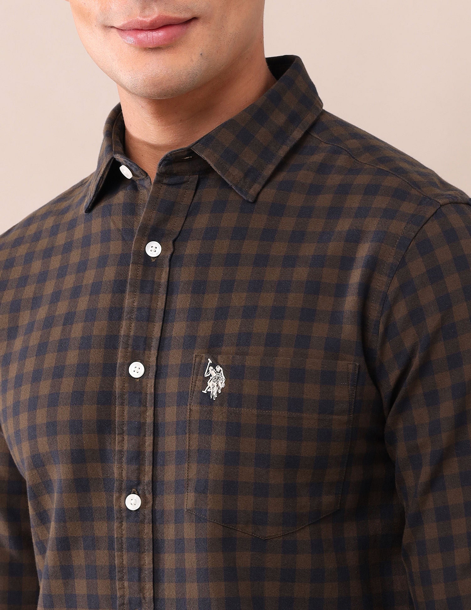 Tailored Fit Oxford Shirt Dark Khaki - U.S. Polo Assn. India | Large