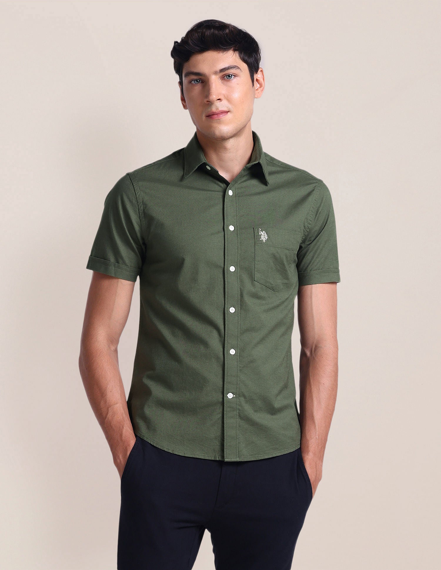 Tailored Fit Dobby Shirt Olive - U.S. POLO ASSN. | Large