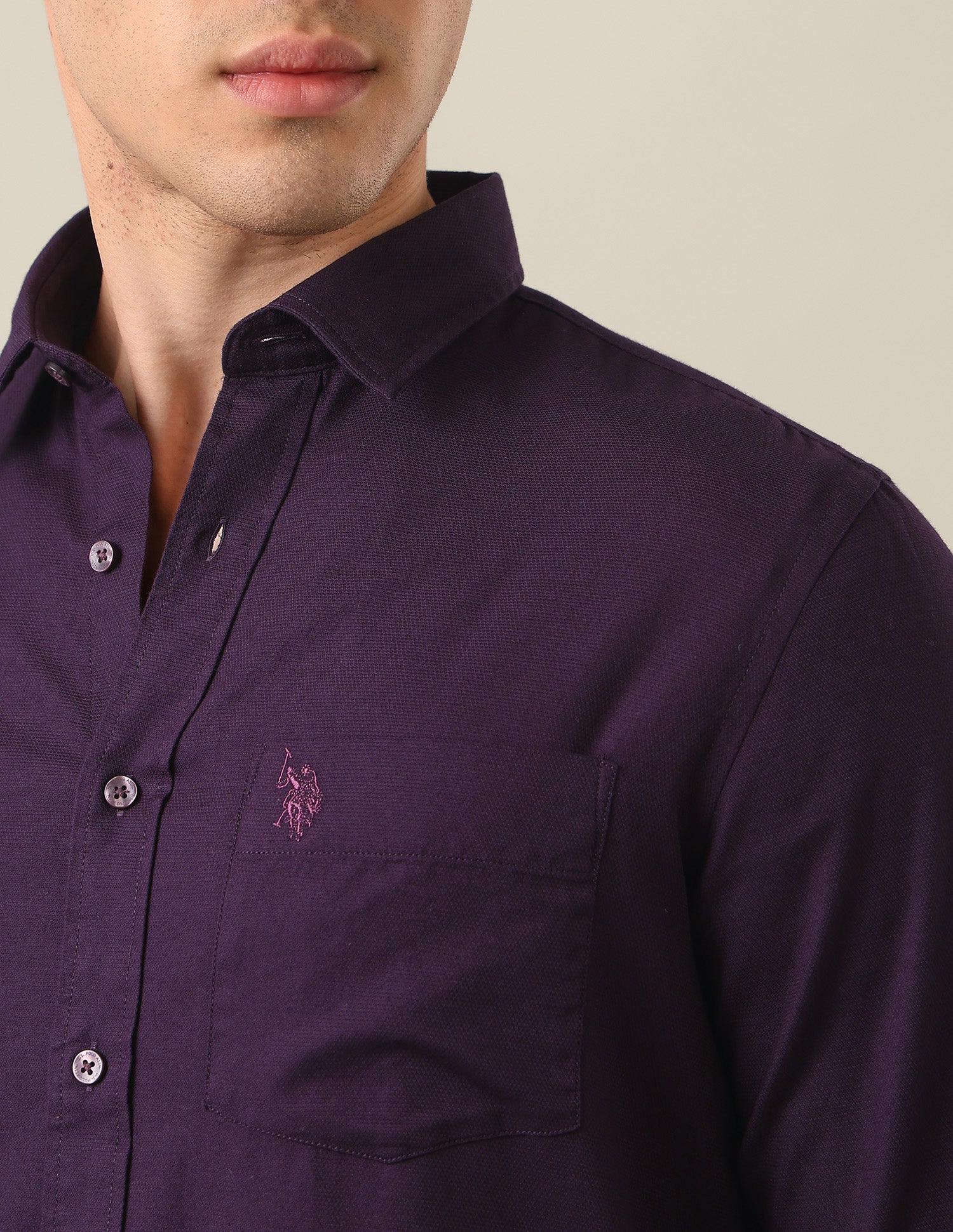 Tailored Fit Solid Shirt Dark Purple - U.S. Polo Assn. India | Large