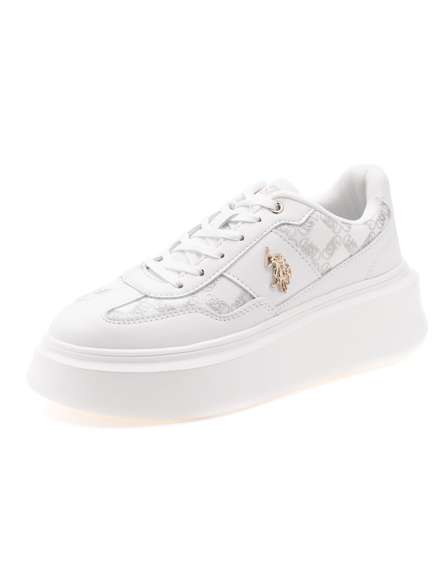 Marlene White Monogram Print Sneaker Shoes White - U.S. Polo Assn. India | Large
