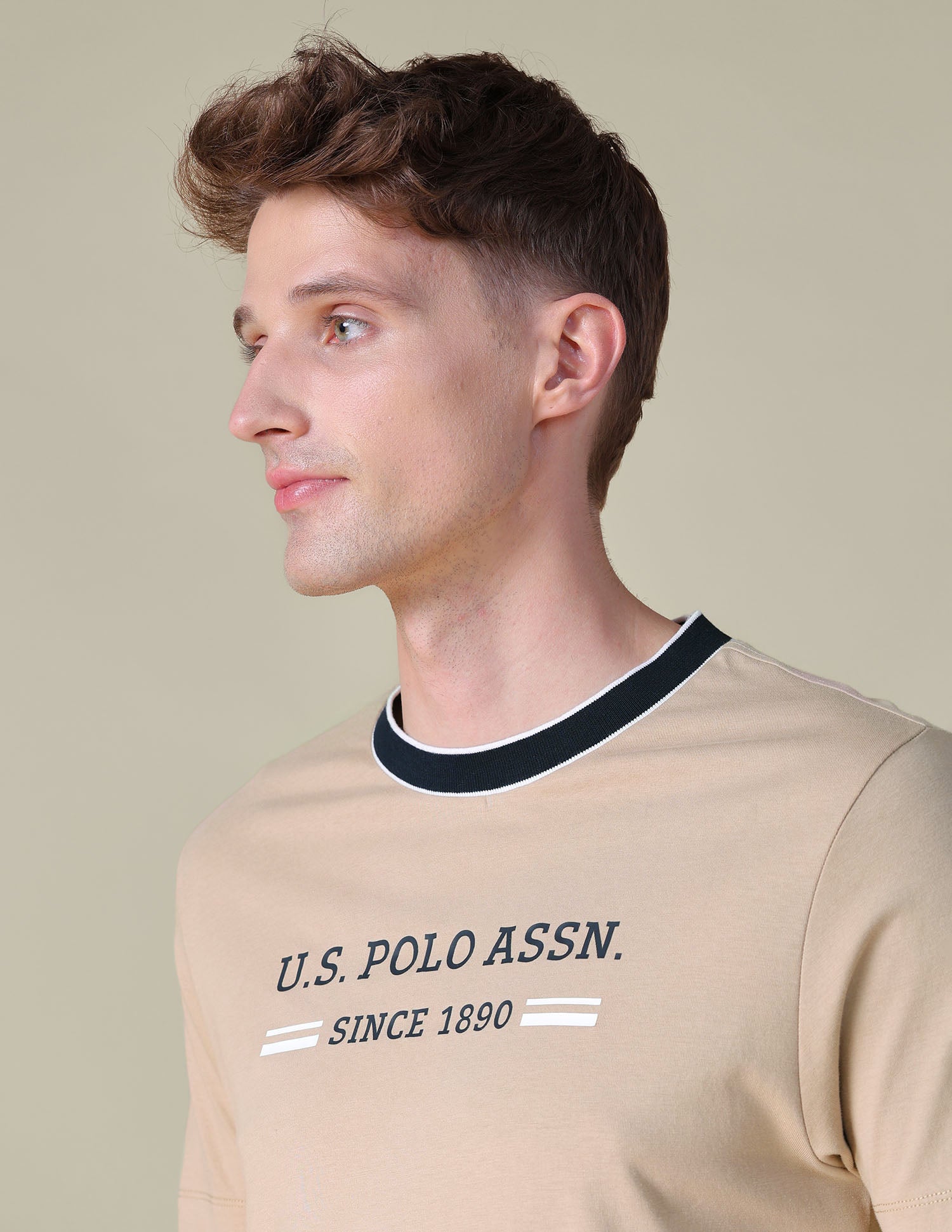Brand Printed Slim Fit T-Shirt Beige - U.S. POLO ASSN. | Large
