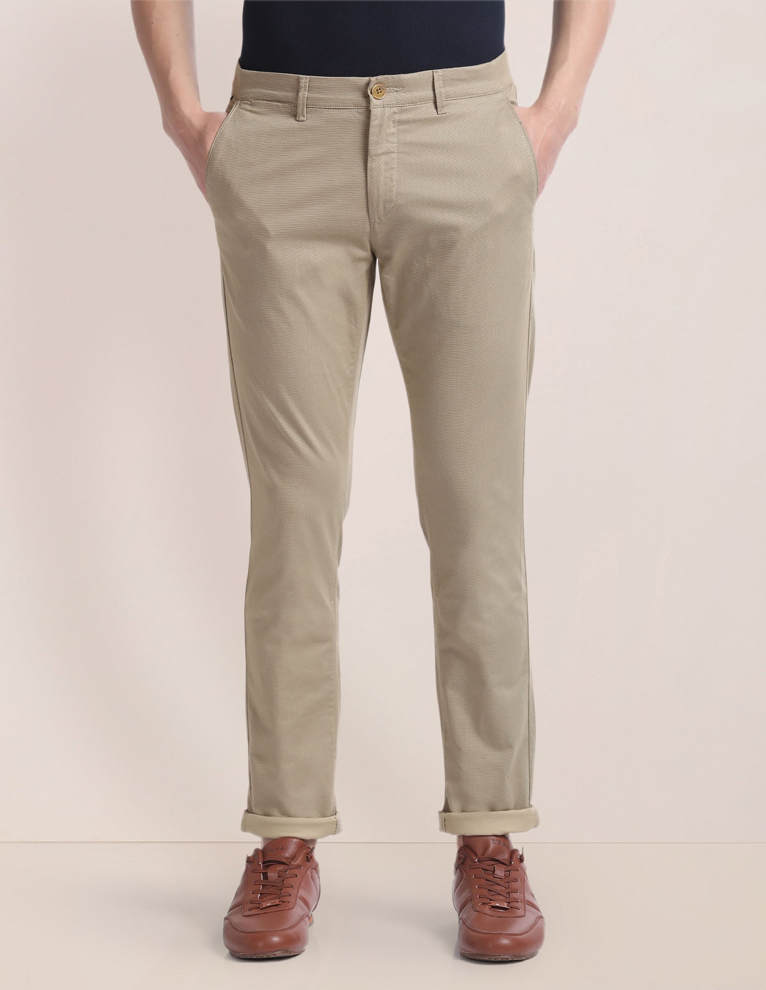 Slim Straight Dobby Trousers Khaki - U.S. Polo Assn. India | Large