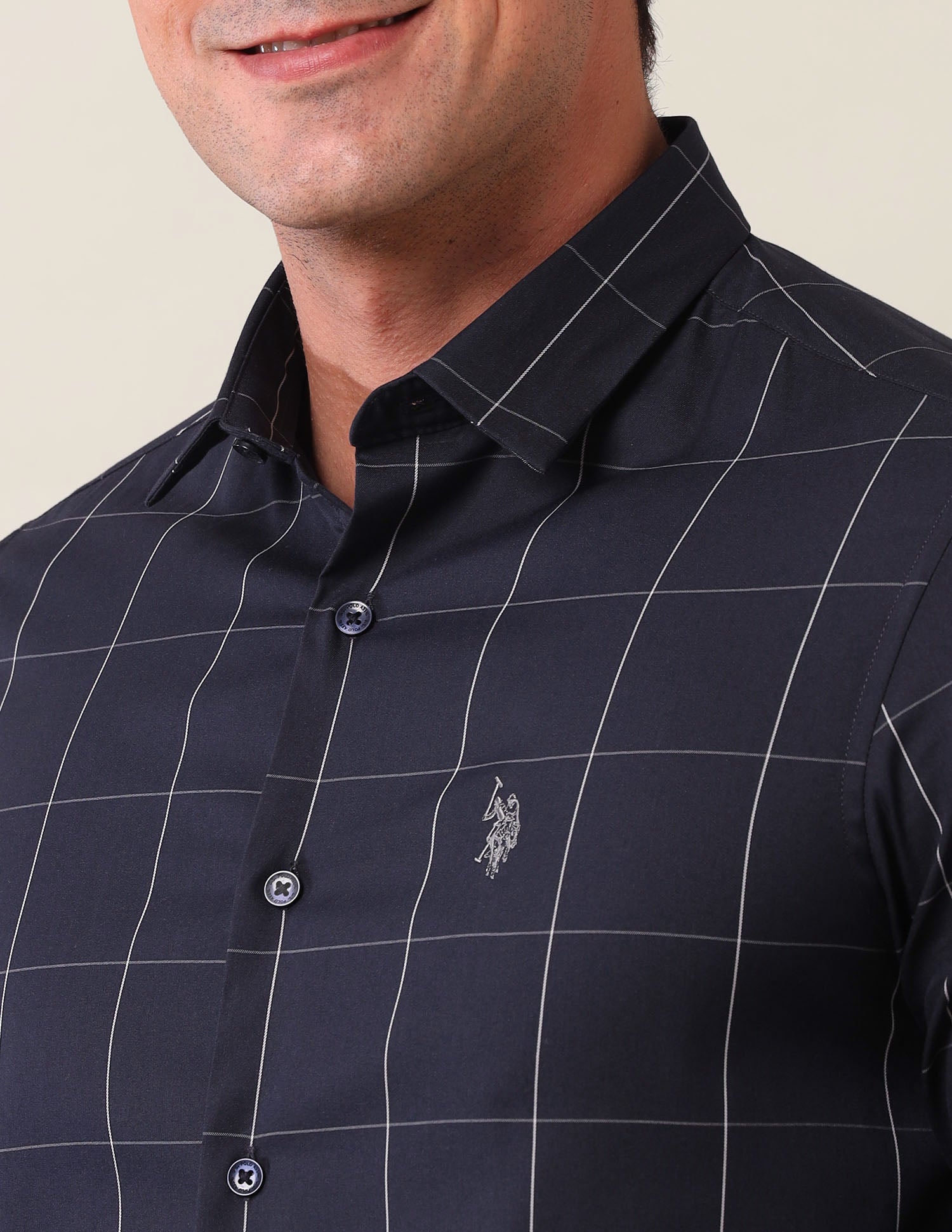 Windowpane Checked Tailored Fit Shirt Navy - U.S. Polo Assn. India | Large