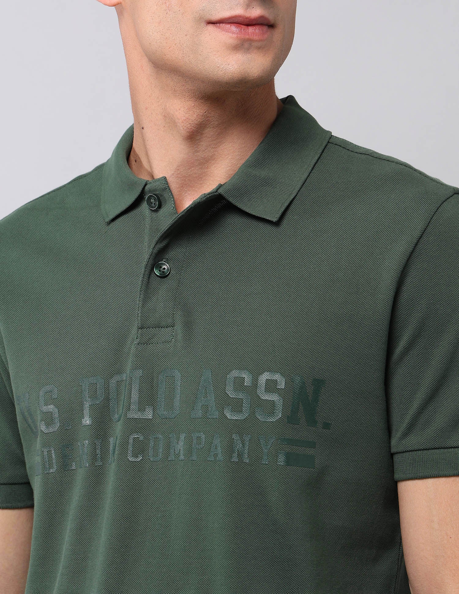 Brand Printed Muscle Fit Polo Shirt Olive - U.S. Polo Assn. India | Large