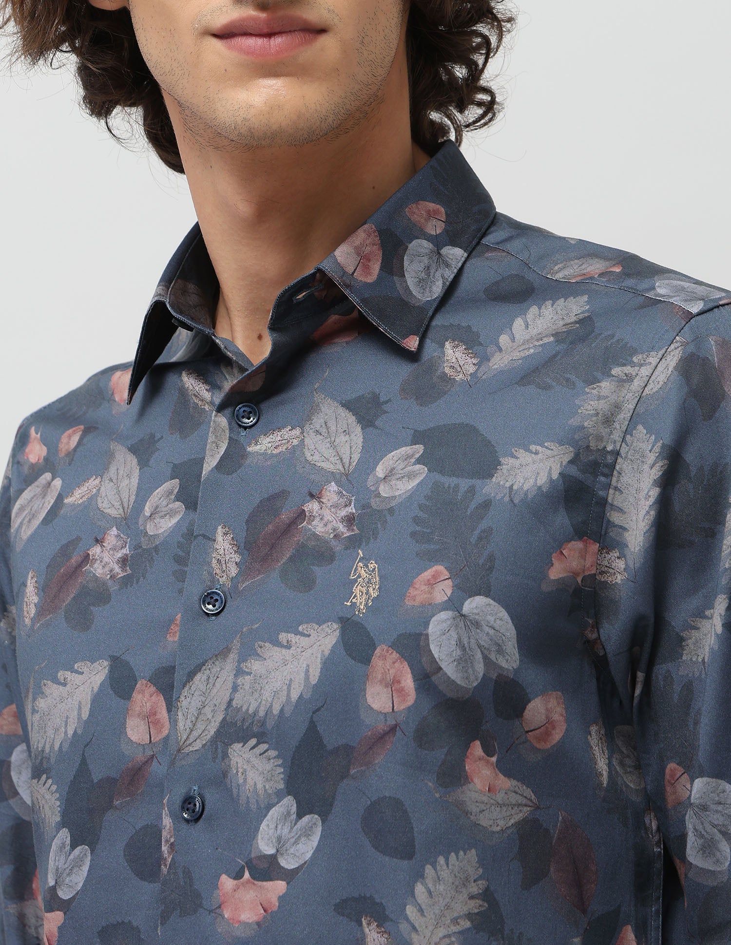 Pure Cotton Tropical Printed Shirt Blue - U.S. POLO ASSN. | Large