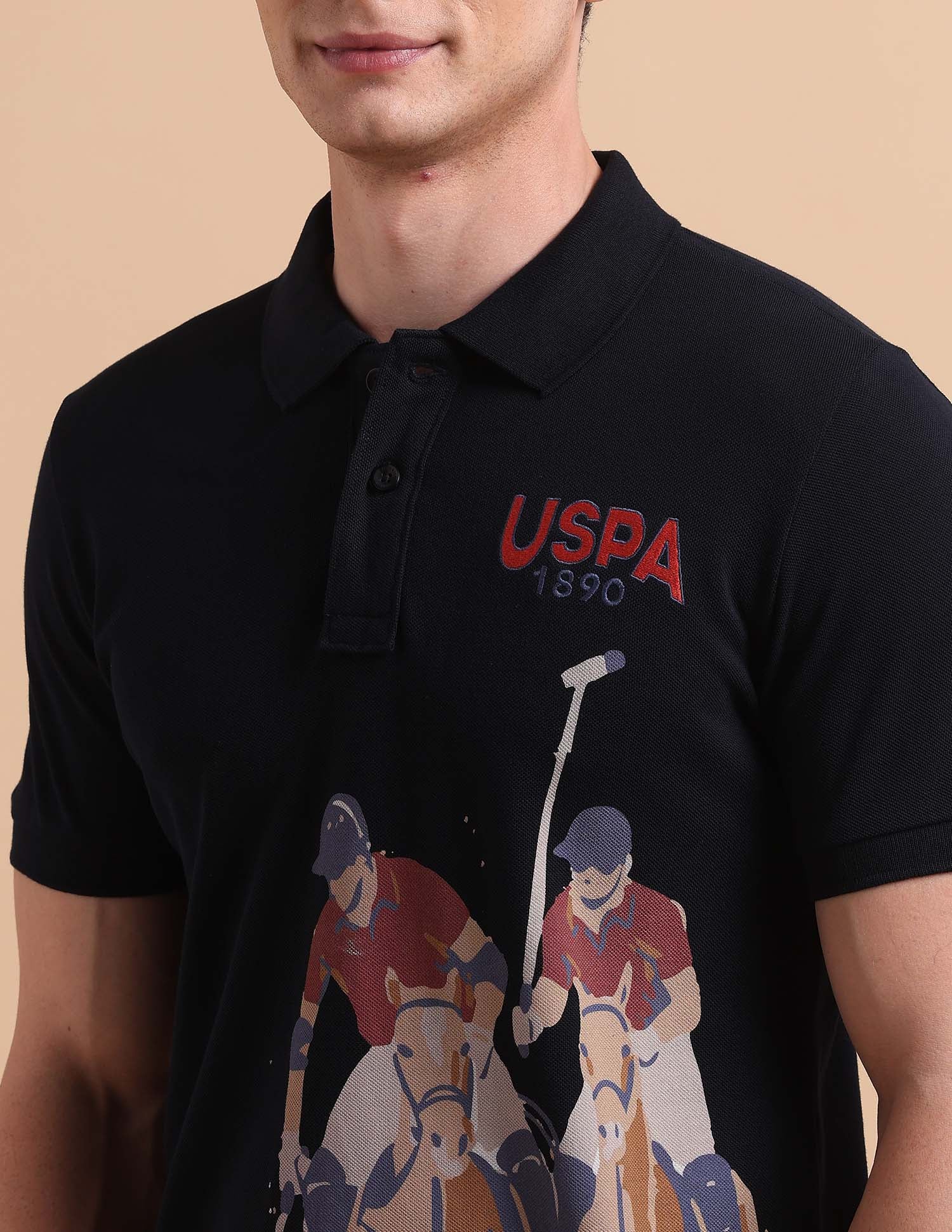 Brand Printed Pure Cotton Polo Shirt Navy - U.S. POLO ASSN. | Large