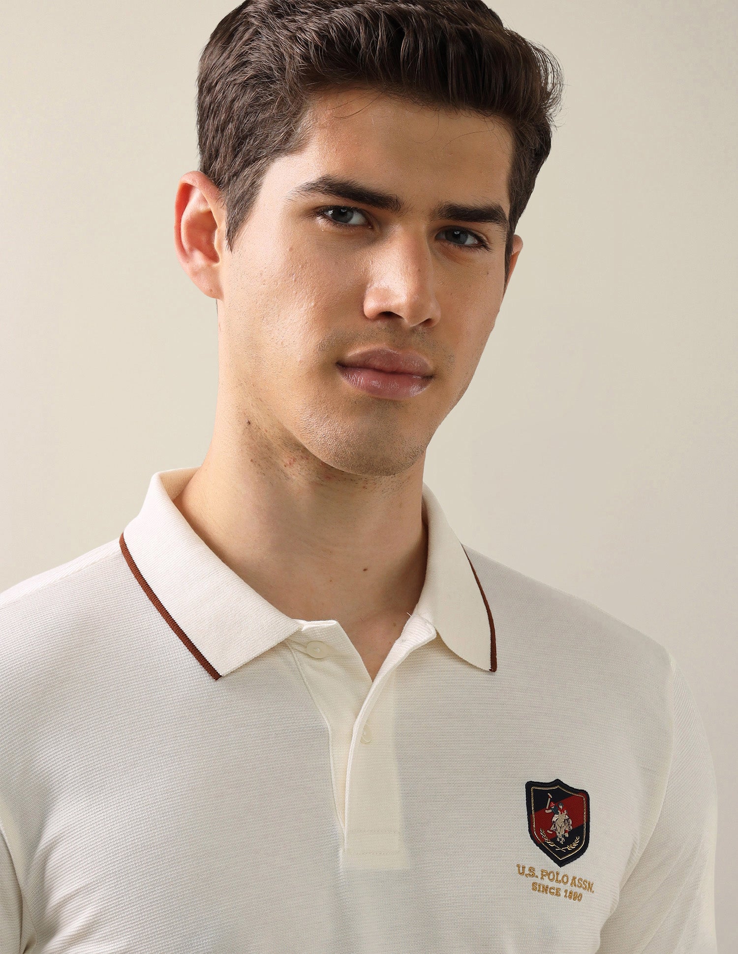 Solid Slim Fit Polo Shirt Off White - U.S. Polo Assn. India | Large