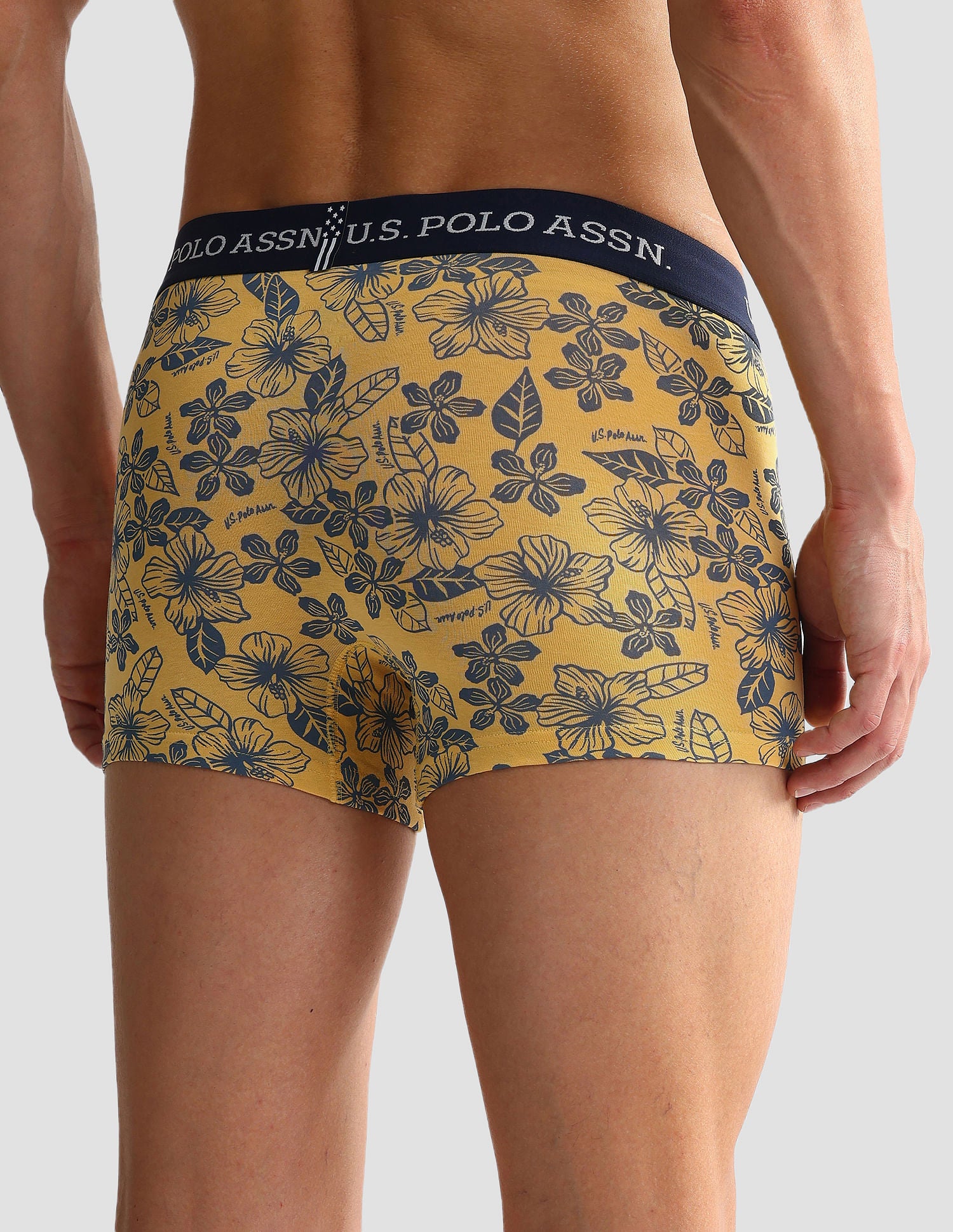 Elastic Waistband Ribbed OET08 Trunks - Pack Of 3 Yellow and Blue - U.S. POLO ASSN. | Large