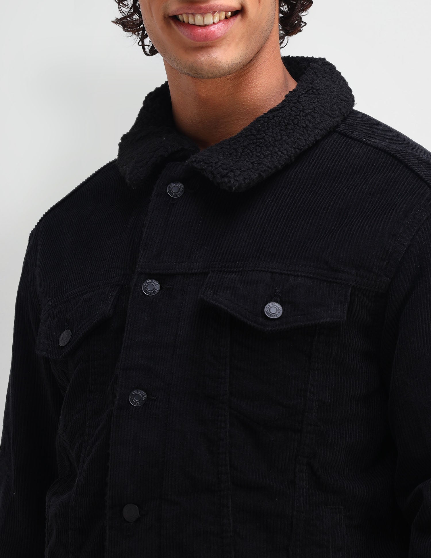 Slim Fit Corduroy Sherpa Jacket Black - U.S. Polo Assn. India | Large