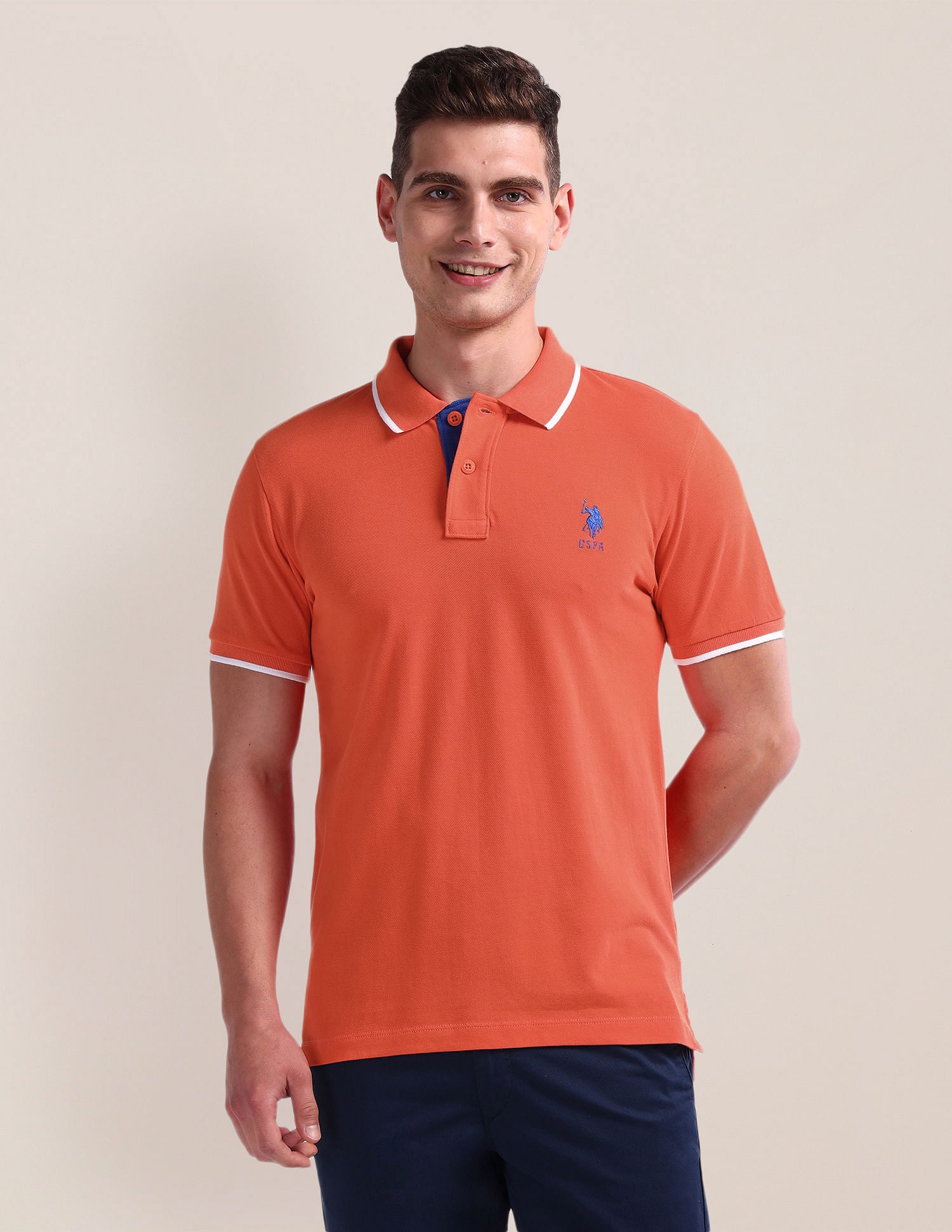 Tipped Collar Cotton Polo Shirt Orange - U.S. Polo Assn. India | Large