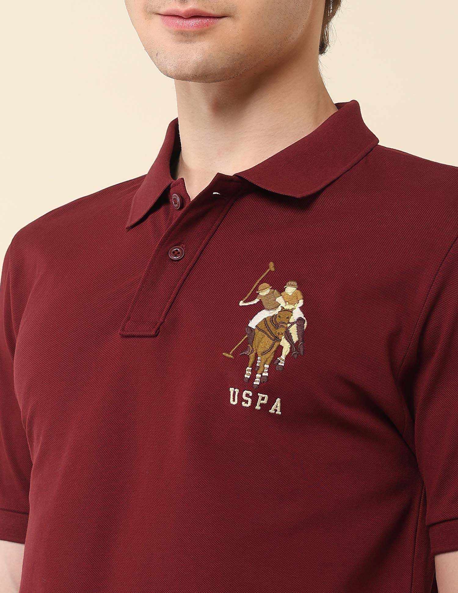 Brand Embroidered Modern Monochrome Polo Shirt Maroon - U.S. Polo Assn. India | Large