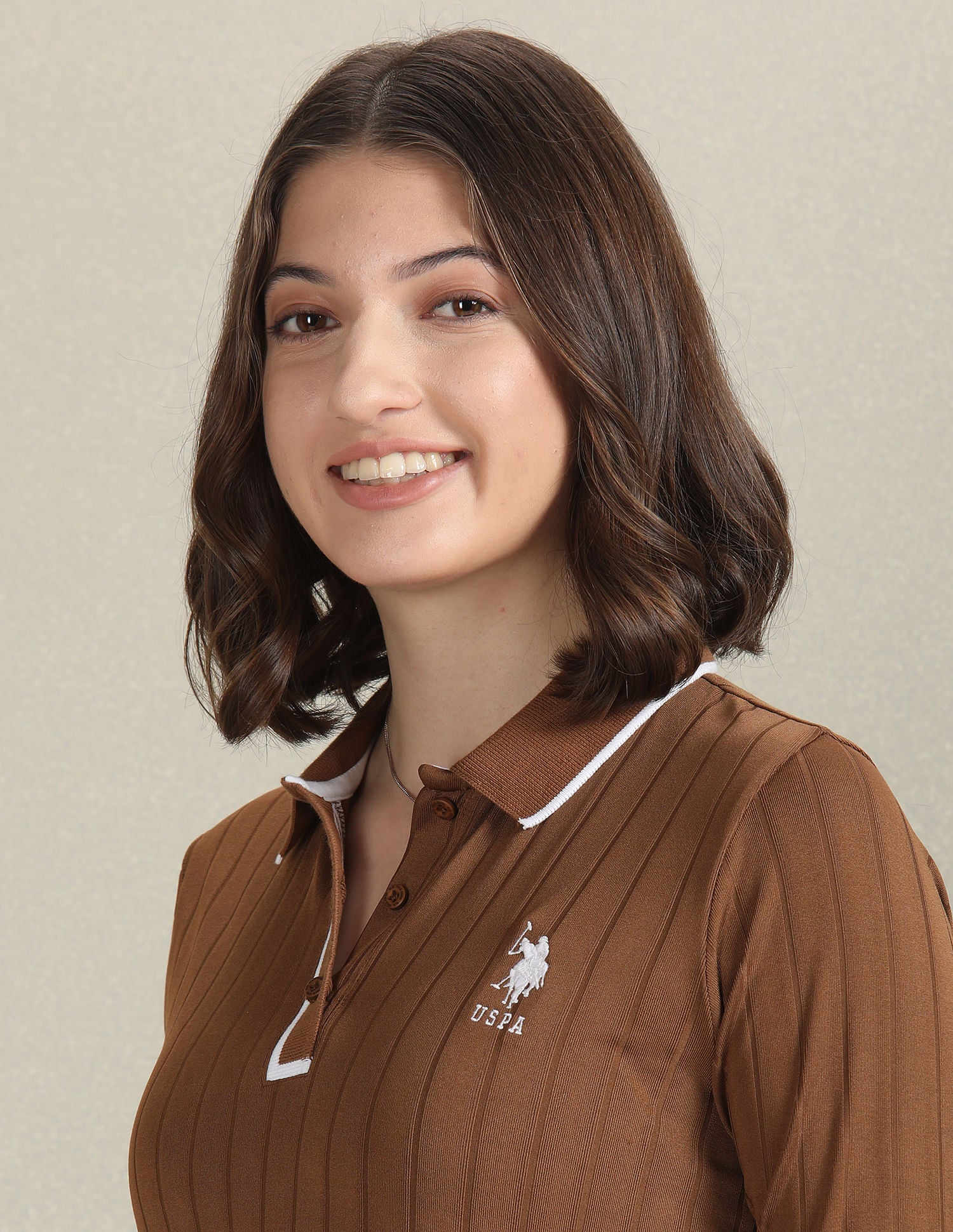 Tipped Collar Textured Polo Shirt Brown - U.S. POLO ASSN. | Large