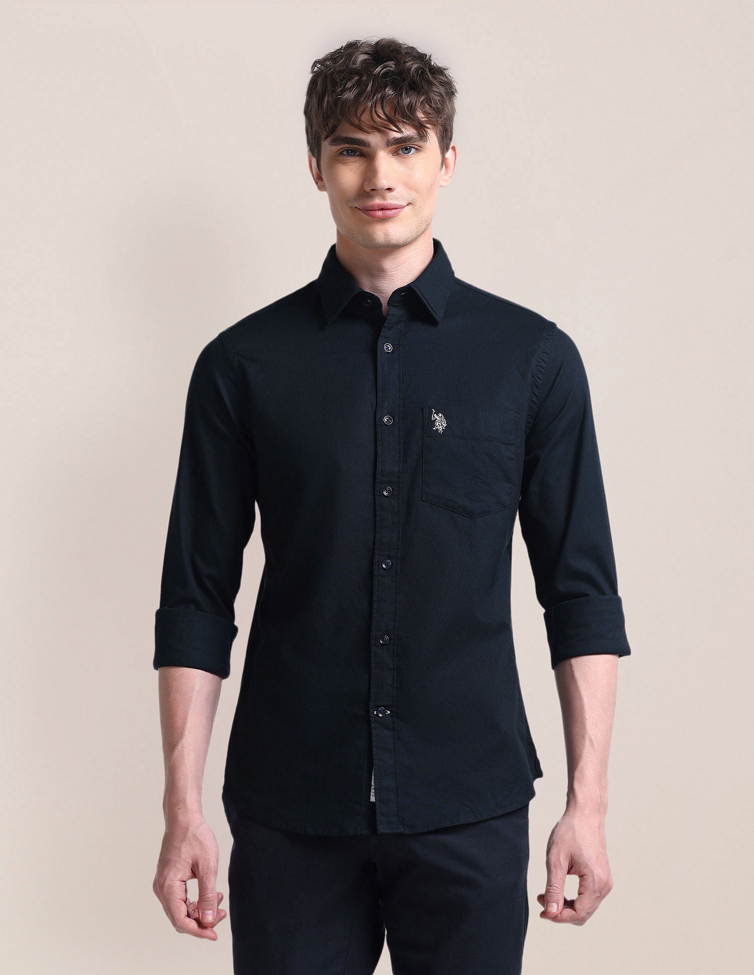 Cutaway Collar Cotton Shirt Blue - U.S. Polo Assn. India | Large