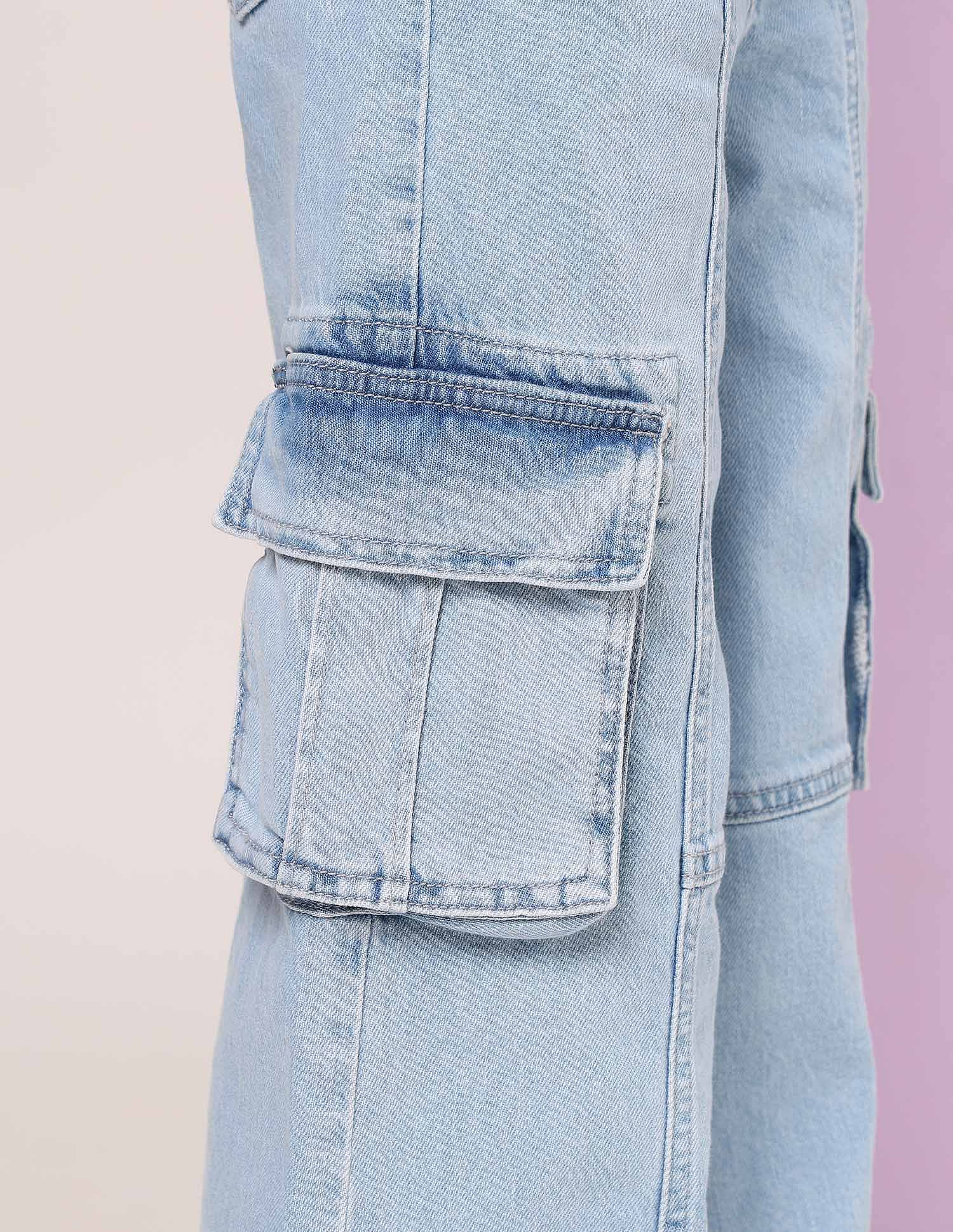 Girls Wide Leg Fit Cargo Jeans Light Blue - U.S. POLO ASSN. | Large