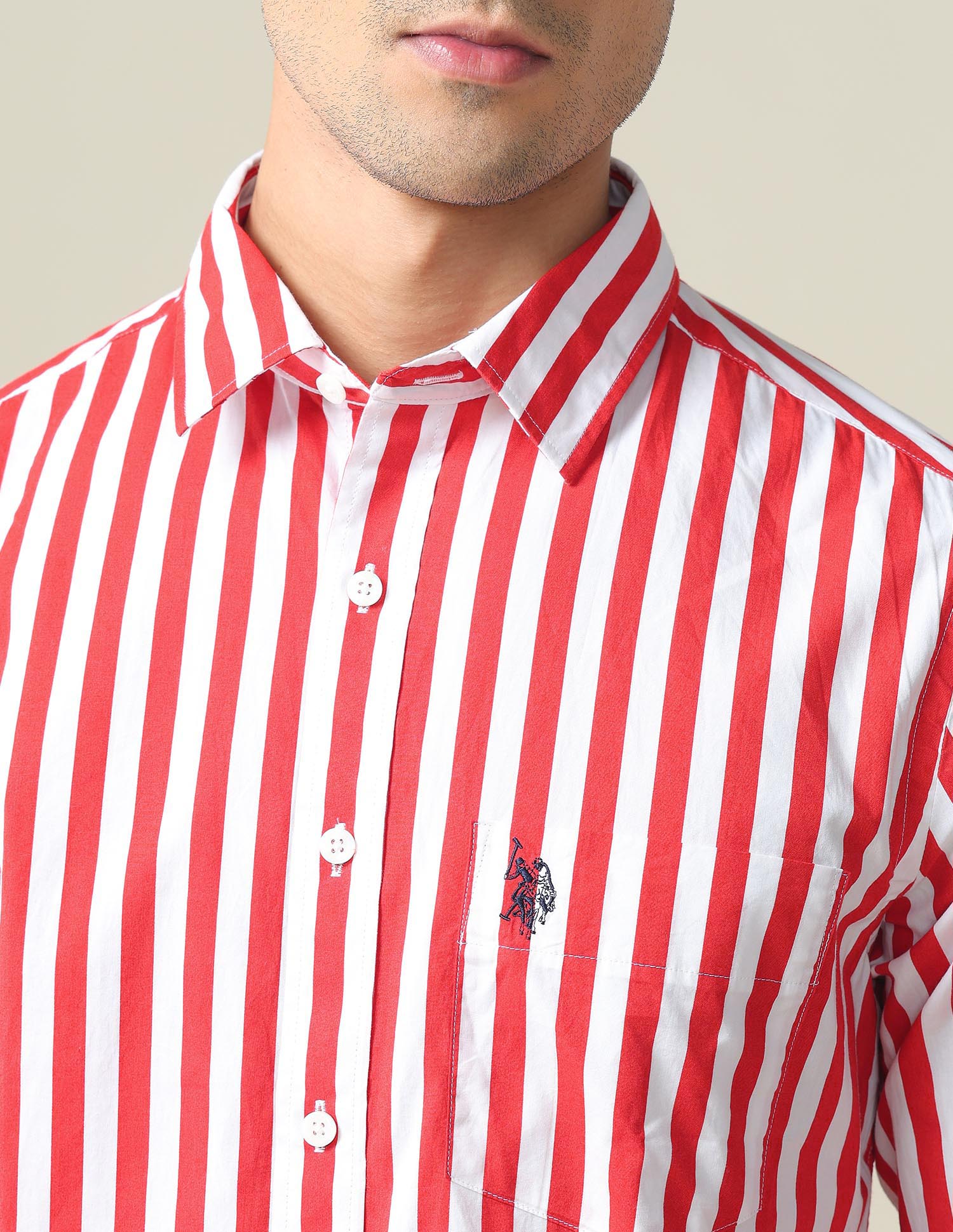 Chest Pocket Vertical Stripe Shirt Red - U.S. POLO ASSN. | Large