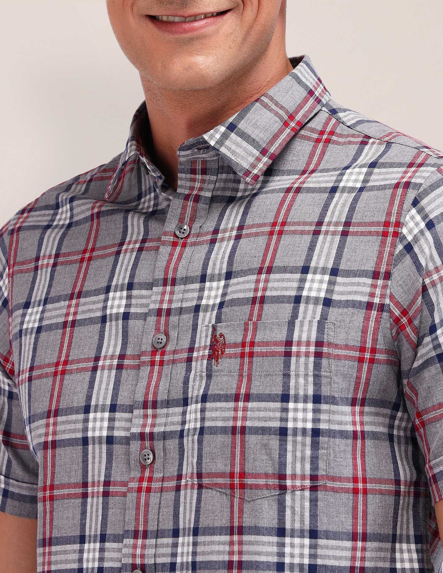 Tailored Fit Tartan Checked Shirt Dark Grey - U.S. Polo Assn. India | Large