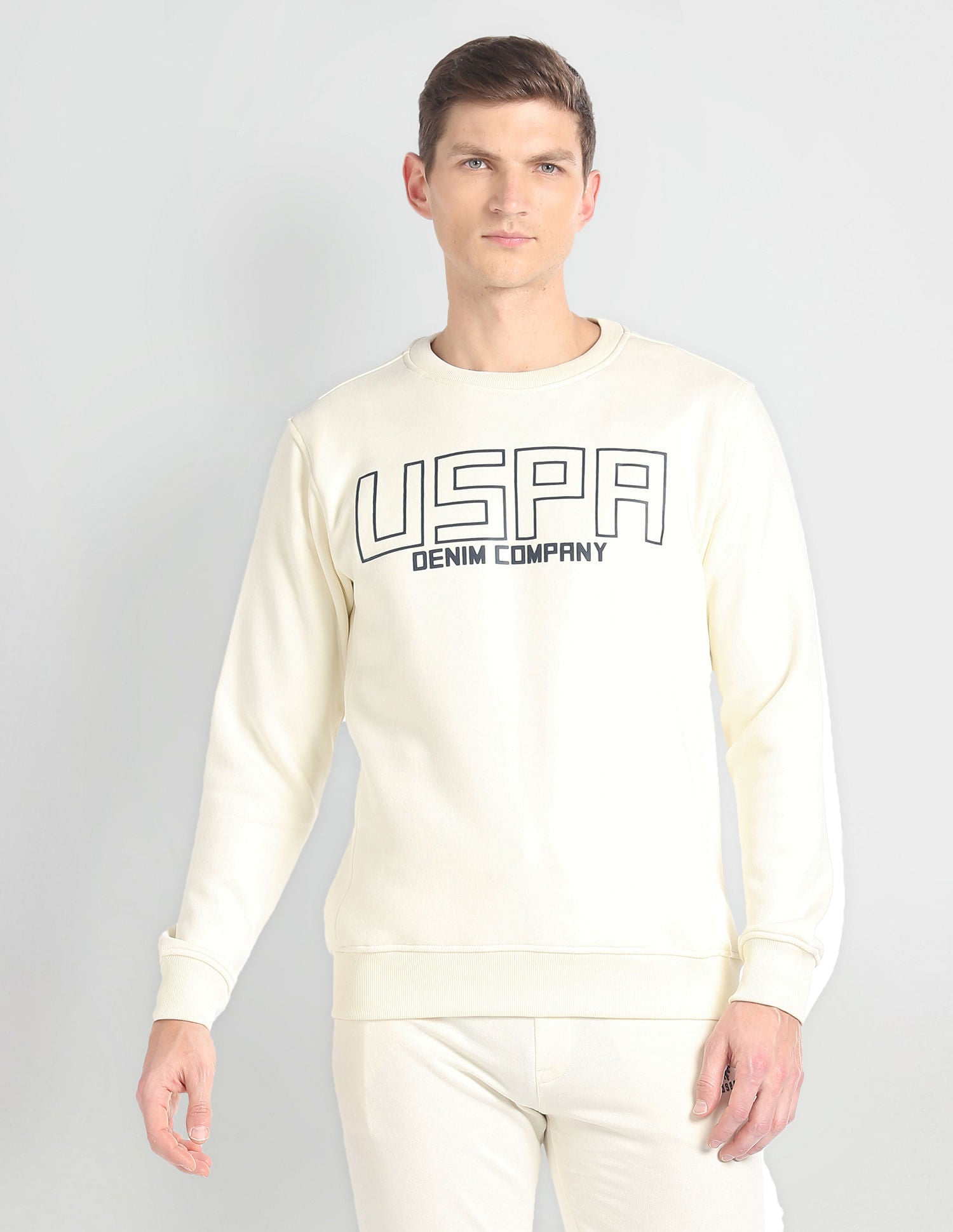Crew Neck Brand Print Sweatshirt Ivory - U.S. POLO ASSN. | Large