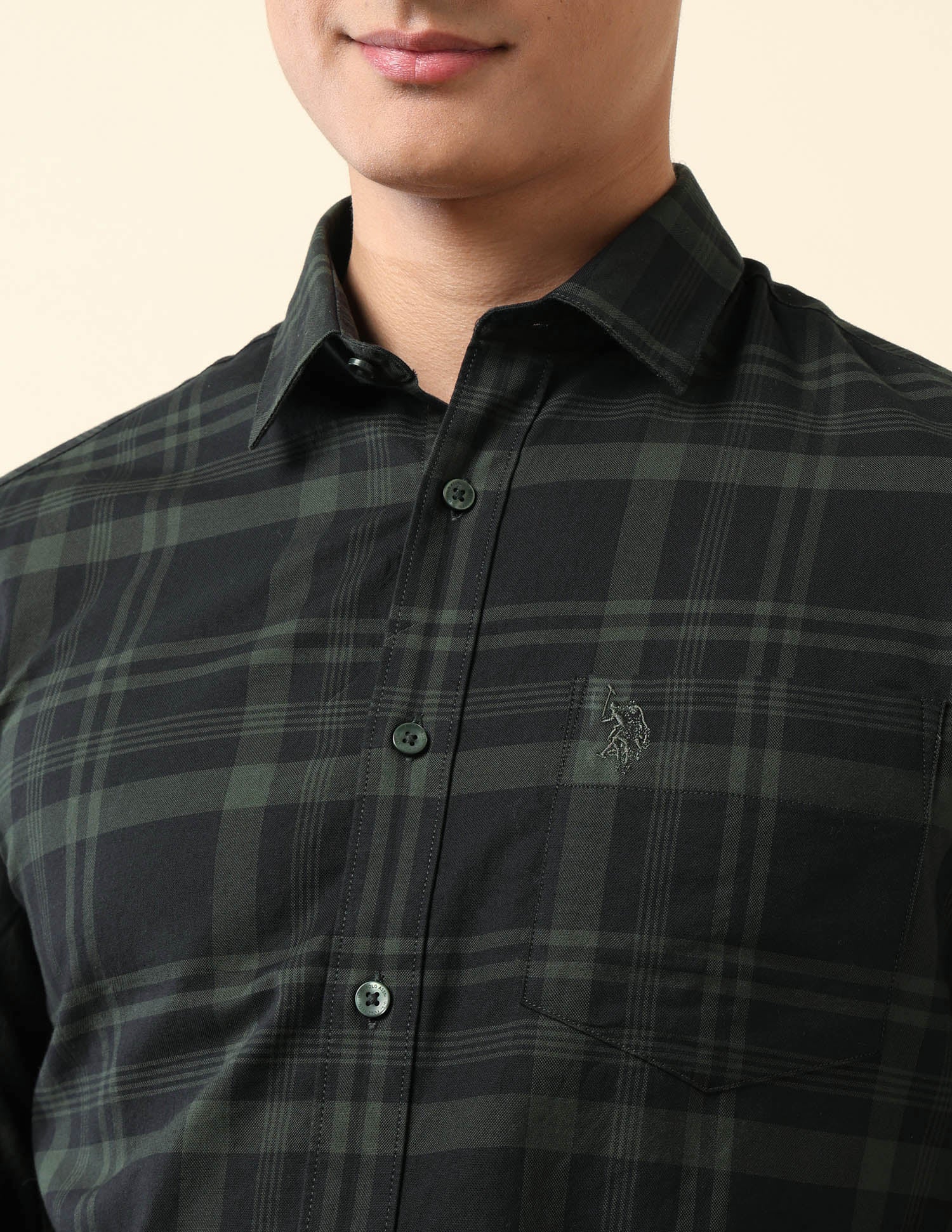 Pure Cotton Tailored Fit Shirt Dark Green - U.S. Polo Assn. India | Large