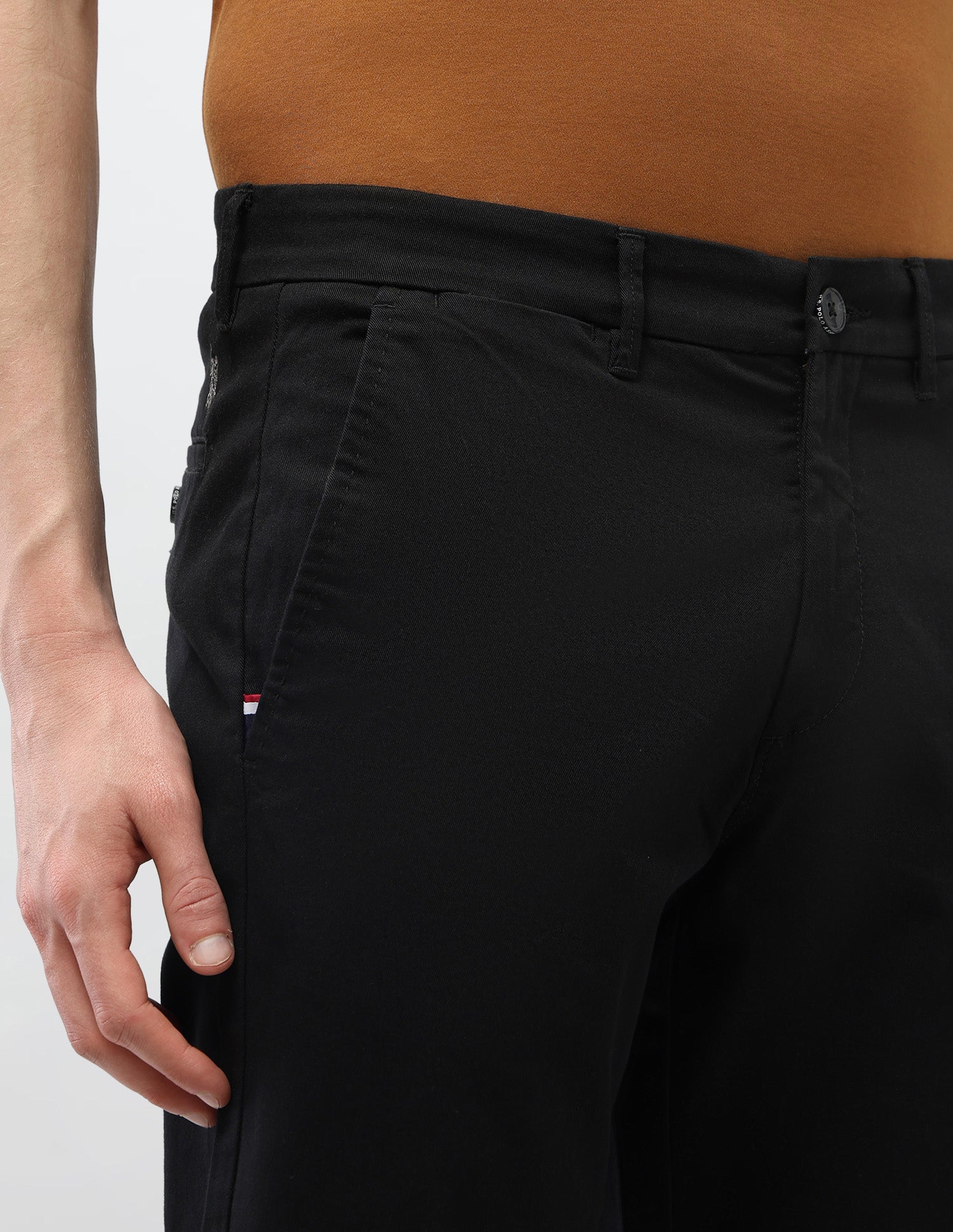 Solid Riley Straight Fit Trousers Black - U.S. Polo Assn. India | Large