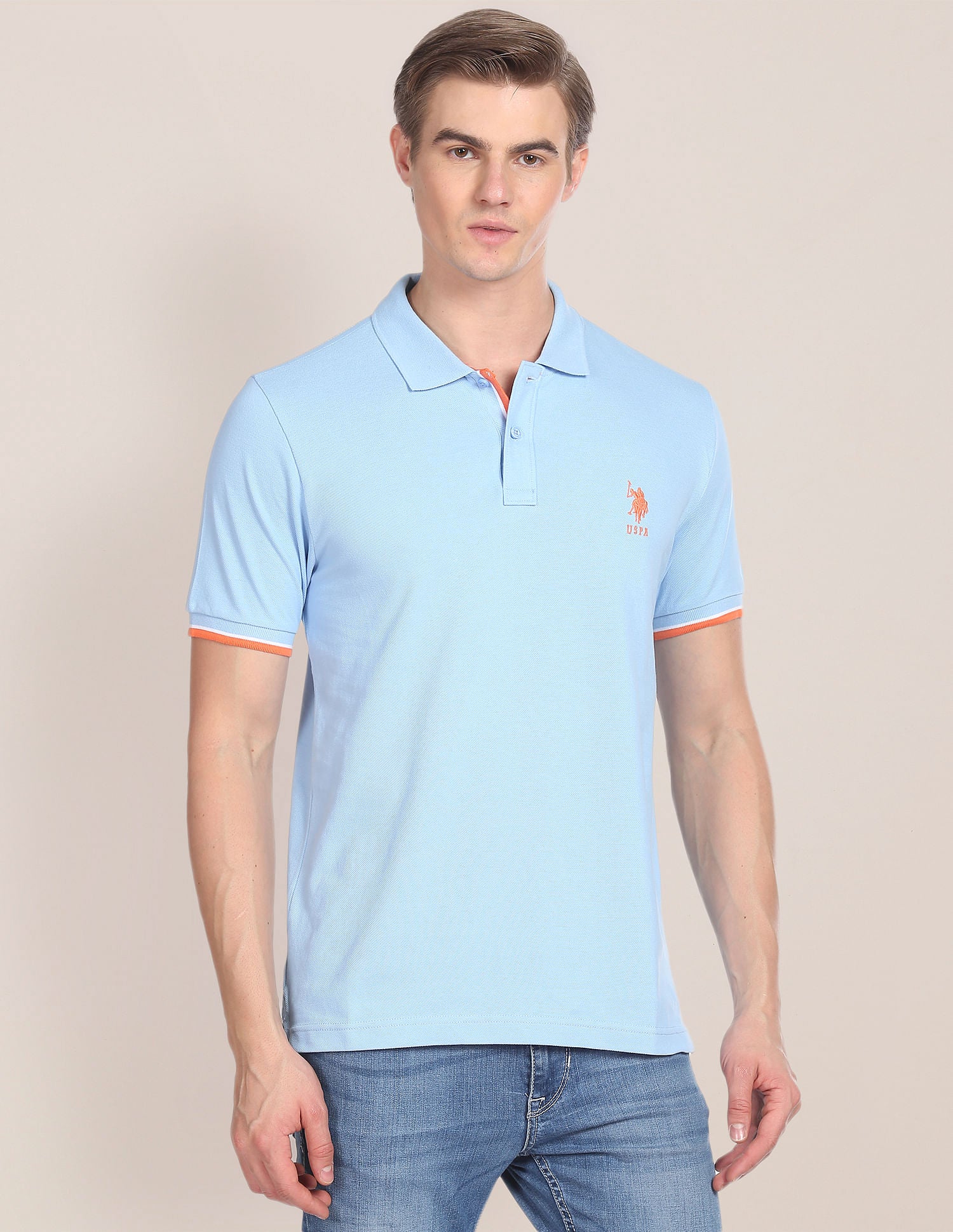 Solid Slim Fit Polo Shirt Light Blue - U.S. Polo Assn. India | Large