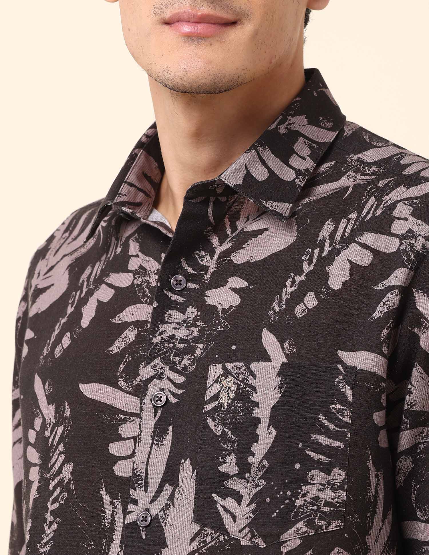 Tropical Printed Tailored Fit Shirt Choco - U.S. Polo Assn. India | Large