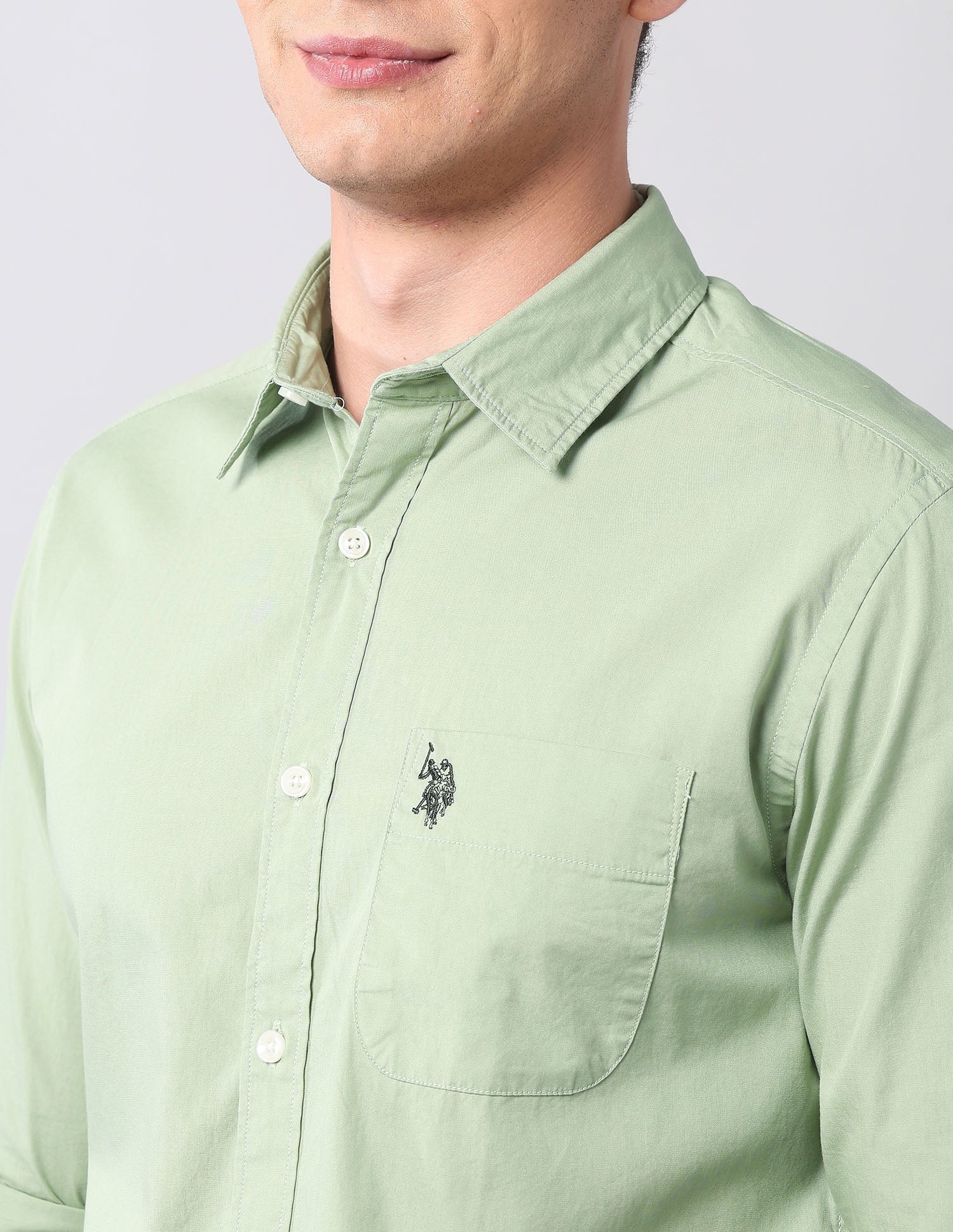 Pure Cotton Regular Fit Shirt Light Green - U.S. Polo Assn. India | Large