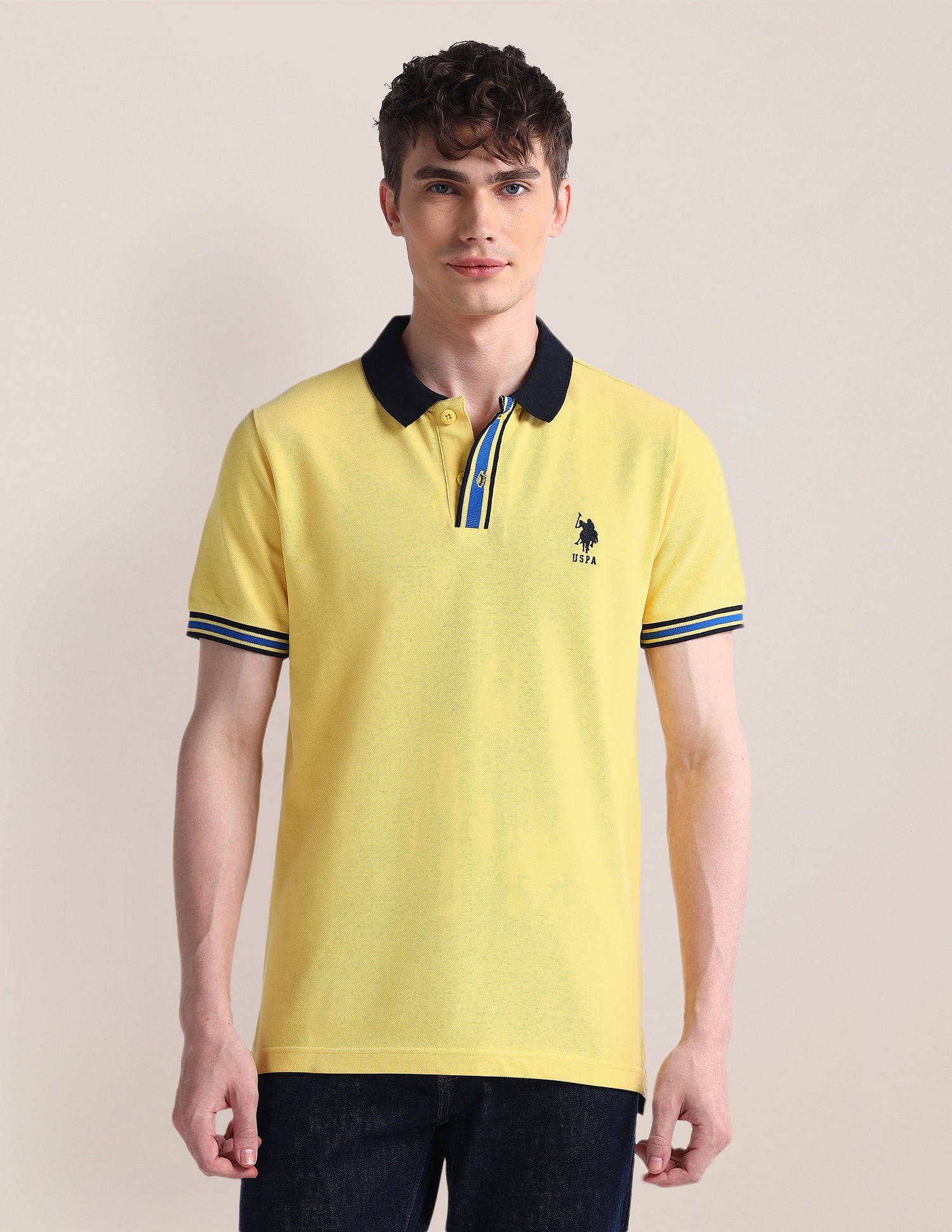 Solid Pure Cotton Polo Shirt Yellow - U.S. POLO ASSN. | Large