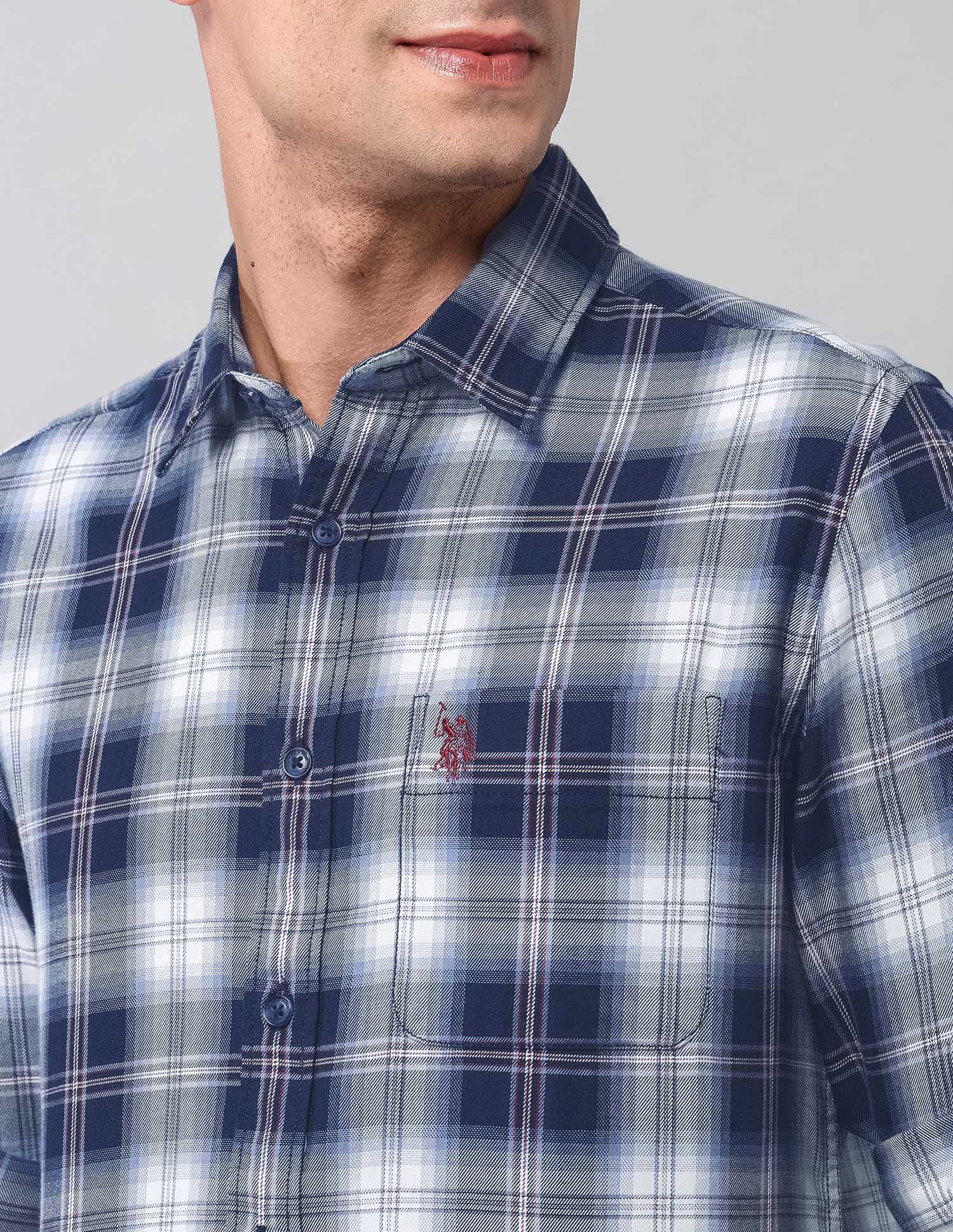 Pure Cotton Plaid Checked Shirt Navy - U.S. Polo Assn. India | Large