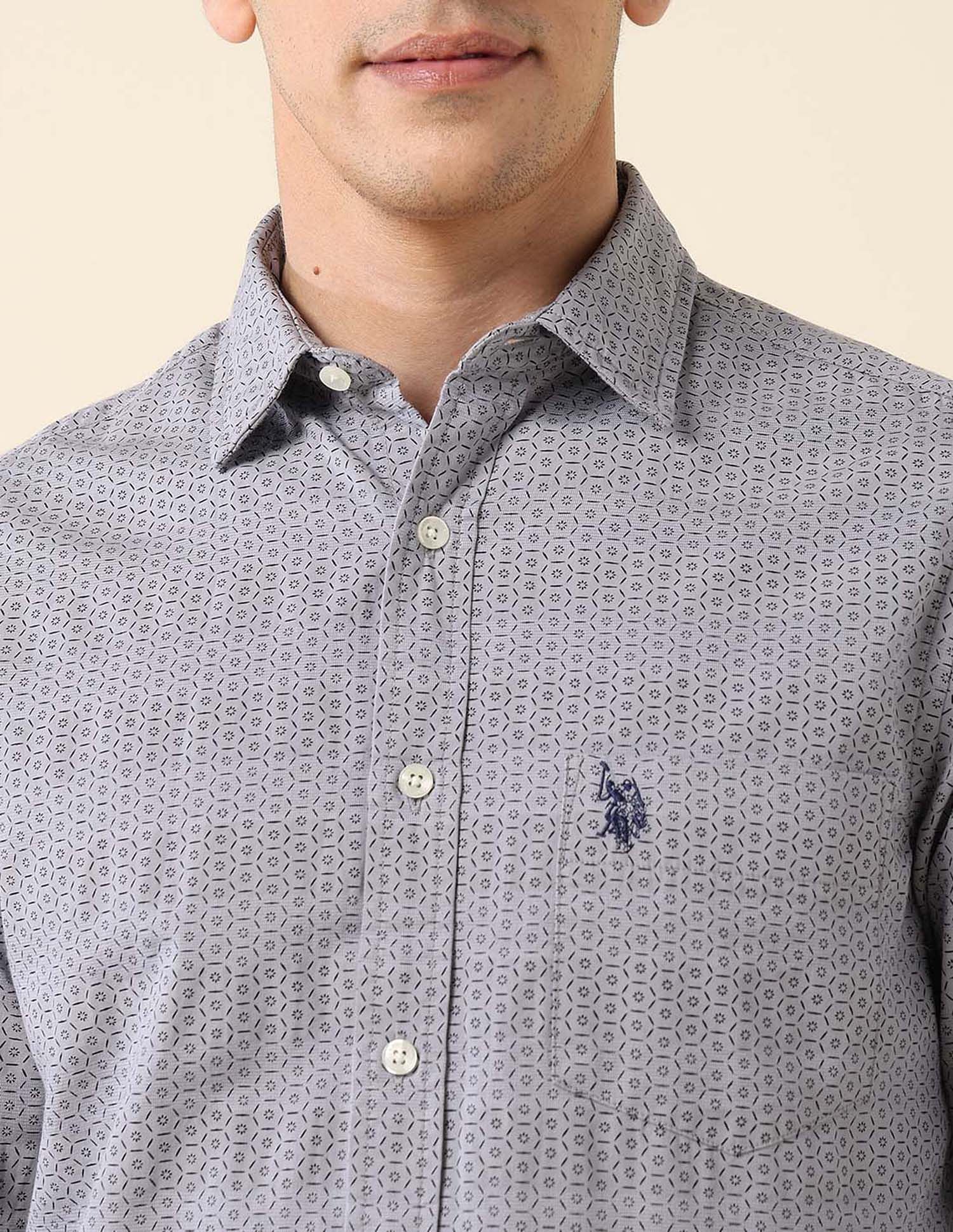 Tailored Fit Dobby Shirt Grey - U.S. Polo Assn. India | Large